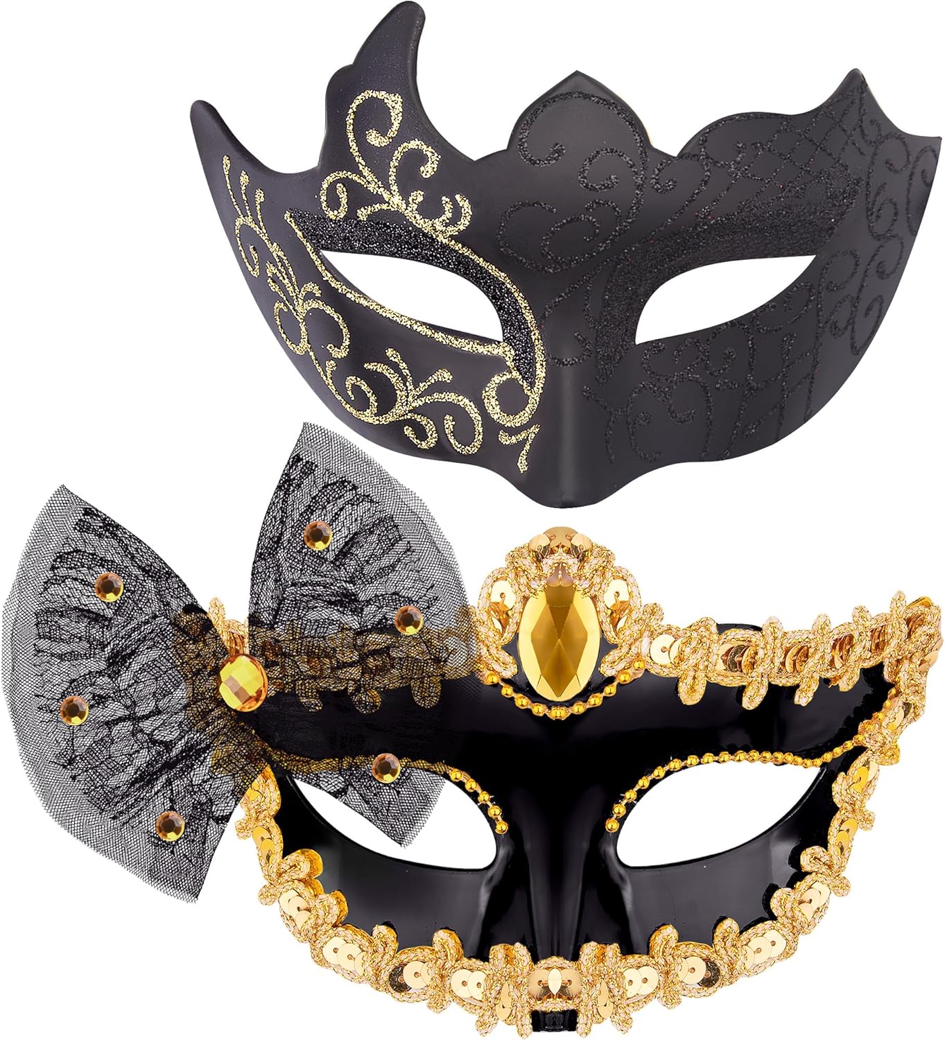 SIQUK Couple Masquerade Masks Set Venetian Party Mask Plastic Halloween Costume Mask Mardi Gras Mask for Women and Men
