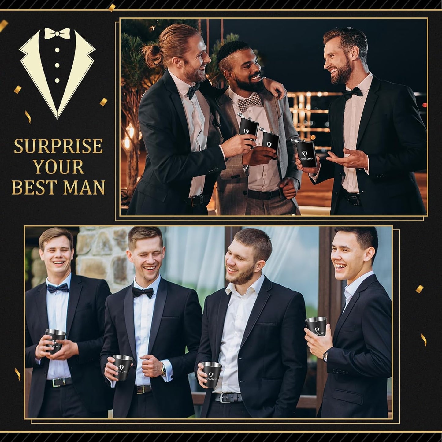 80Pcs Groomsmen Gifts Groomsmen Proposal Box with Flasks Sunglasses PU Leather Toiletry Bag Bottle Opener for Wedding Groomsman Best Man Gift (80, Black)