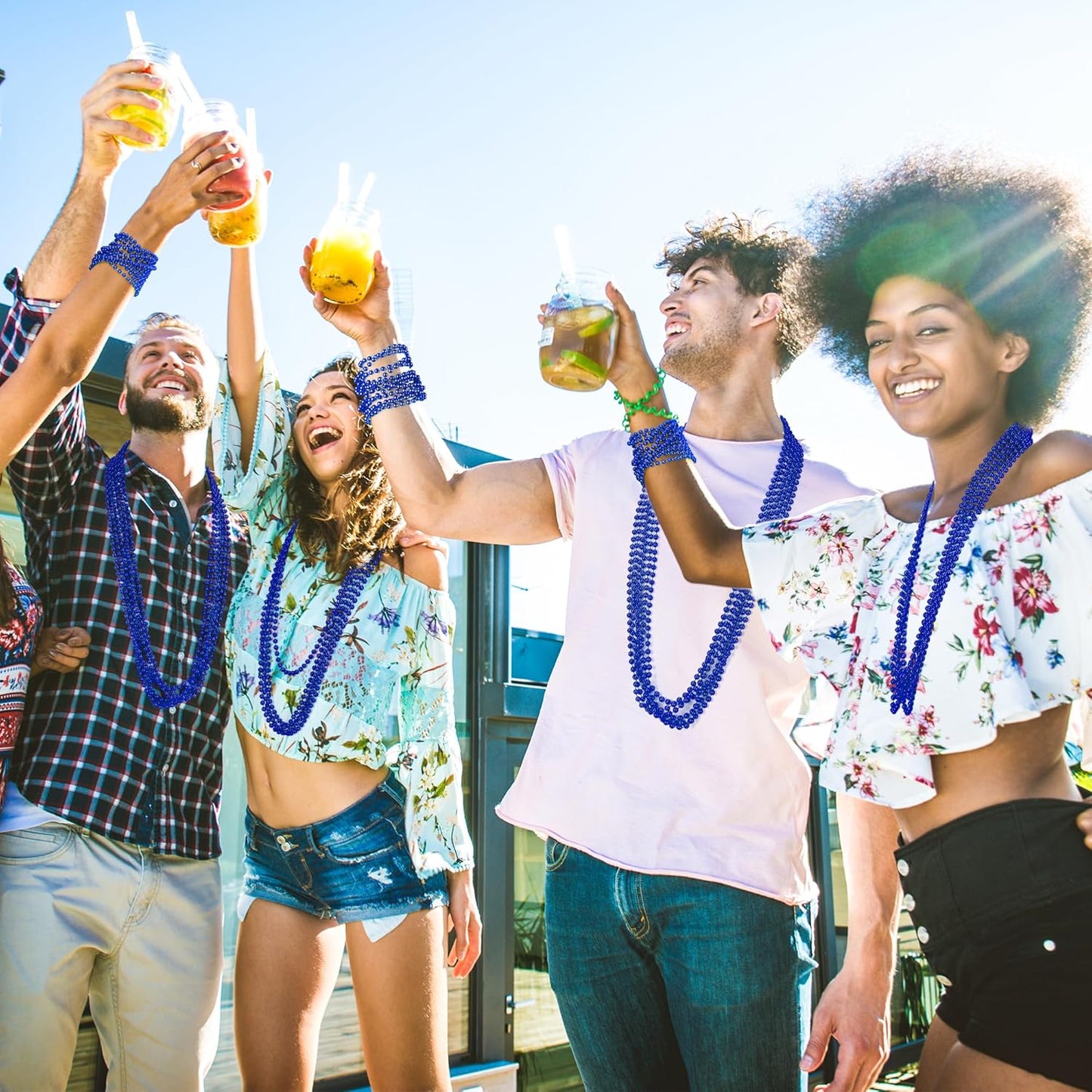 30PCS Blue Beads Necklace, Mardi Gras Beads Necklaces Stuff, 33" Festival 4th of July Blue Accessories, Fourth of July Accessories Wedding Birthday Party Parade Throw Supplies Decorations