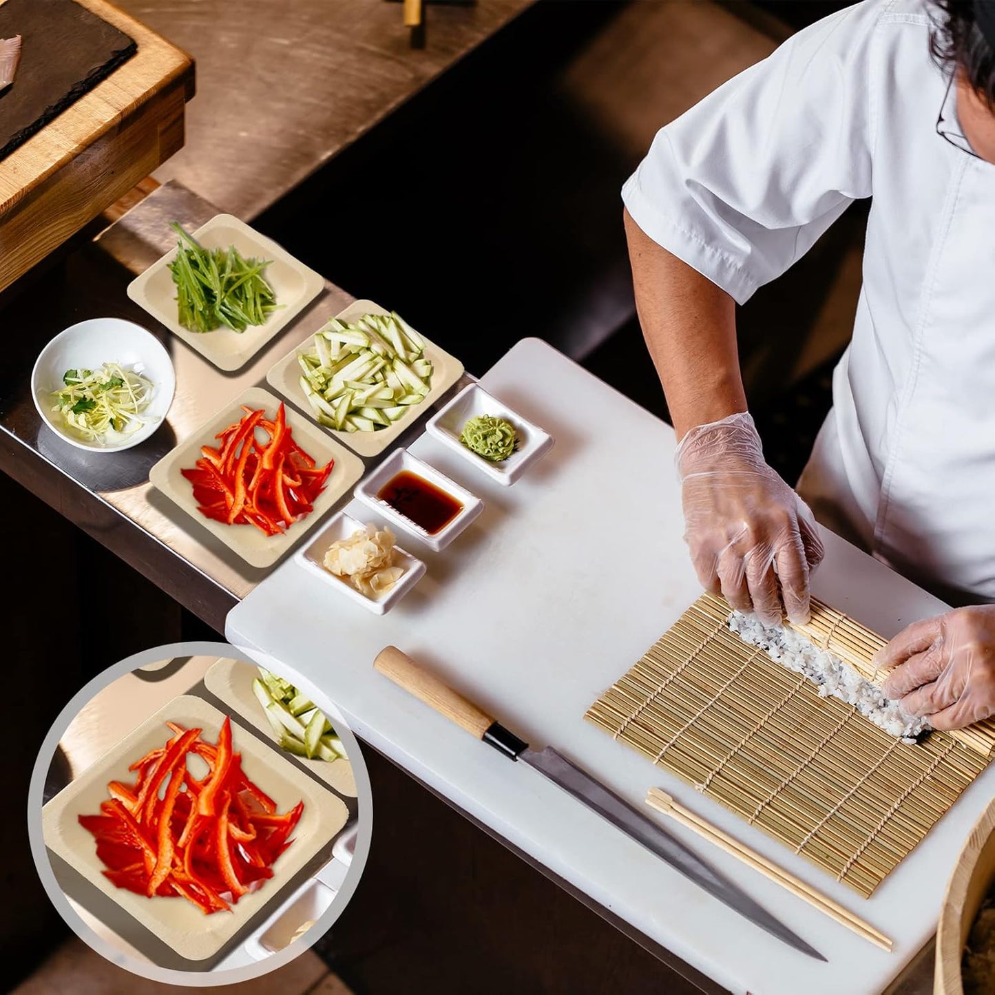 Disposable Square Palm Bowls Palm Leaf Bowls Bamboo Disposable Plates Square Wood Plates for Birthday Party, Wedding Events, Appetizer, Dessert, Catering and Home Use (50, 3.94x3.94x0.6 Inch)