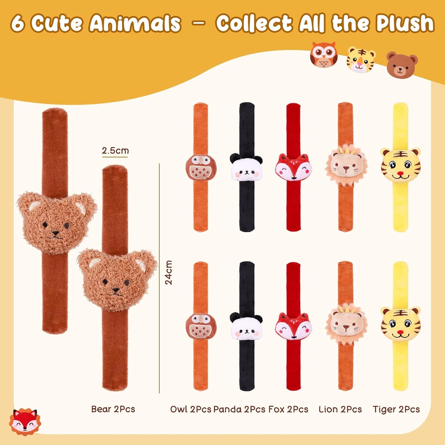 Stuffed Animal Snap Bracelets for Kids–12PCS Plush Slap Bands Party Favors,Cute Zoo Animal Bracelets for Birthday Gifts,Classroom Prizes,Stocking Stuffer For Kids,Christmas Gifts for Boys/Girls