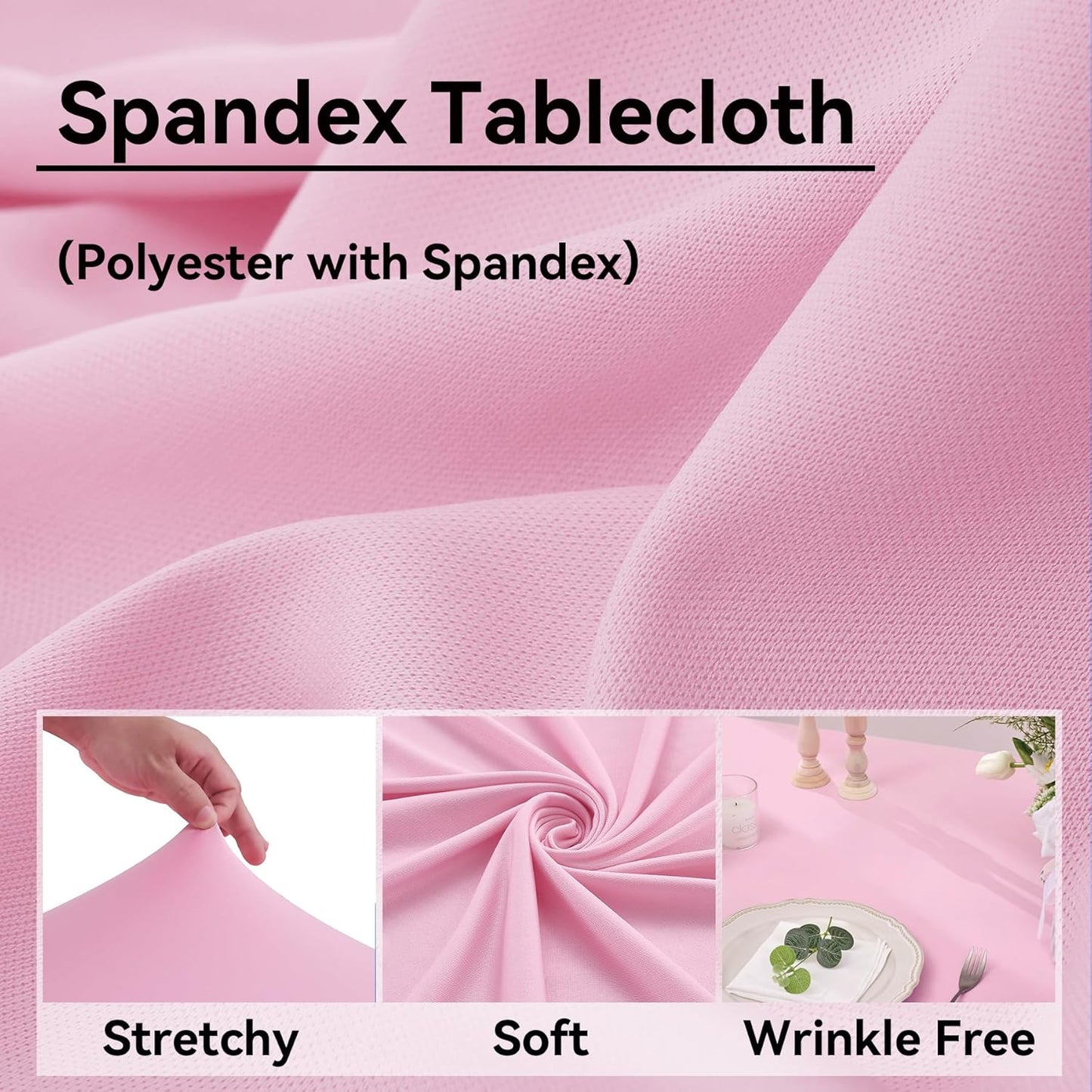 NSSONBEN 2 pk Baby Pink Spandex Tablecloth 6ft with Ruffle Table Skirt, Wrinkle Free Stretchy Fitted Tablecloths for 6 Foot Rectangle Tables, Elastic Spandex Table Covers for Weddings Parties Banquet