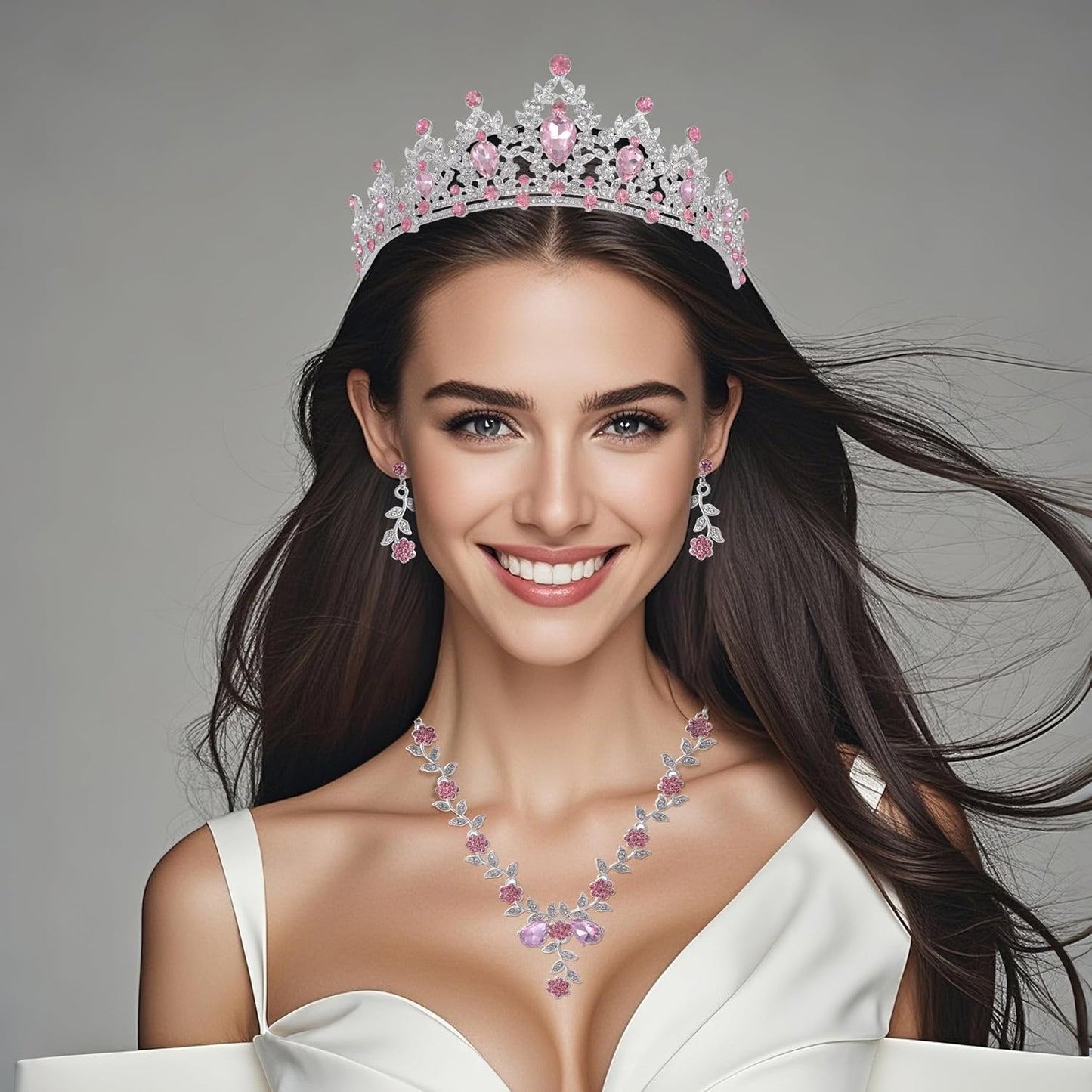 Kamirola Tiaras and Crowns for Women,Tiaras Earrings Necklace, Crystal Bridal Jewelry Set, Costume Party Halloween Prom Pageant Jewelry for Women(TR45)