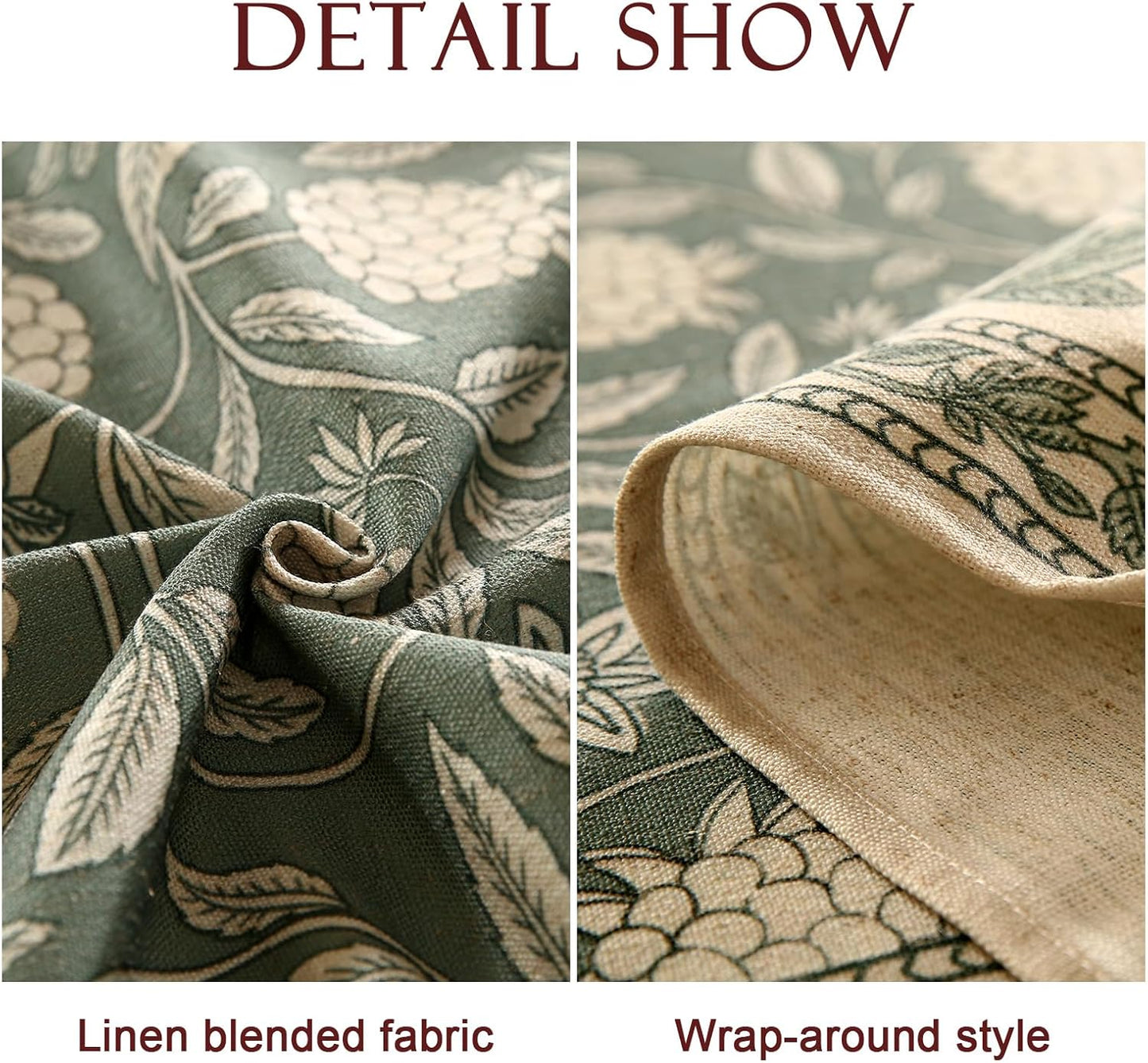 ISAENNE Designer Grayish Green Linen Table Cloth Rectangular,Floral Elegant Stain Resistant Tablecloth,Fall Vintage Decor Tablecloths for Dining Thanksgiving Kitchen Party,55"*87"-Andrew A