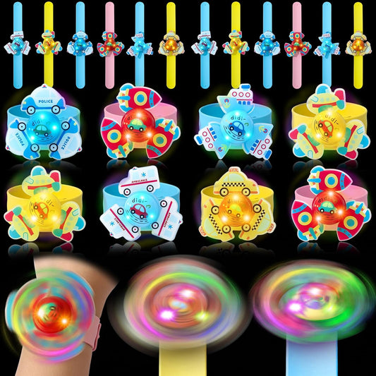 12Pcs LED Light Up Rotating Slap Bracelets Car Party Favors Glow Bracelets, Transportation Glow In The Dark Party Supplies Birthday Gifts Goodie Bag Stuffers Classroom Rewards for Kids Boys Girls