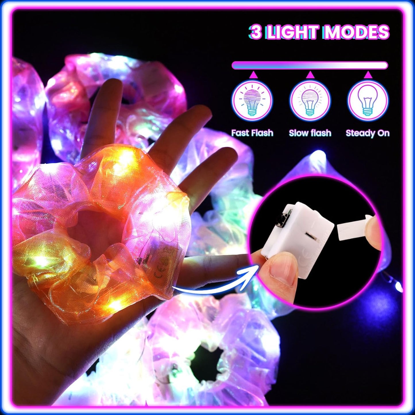 LovesTown 8PCS LED Scrunchies, Light up Scrunchies Hair Accessories Multi Light Modes Glow in the Dark Rave Outfits for Woman Girls Rave Party