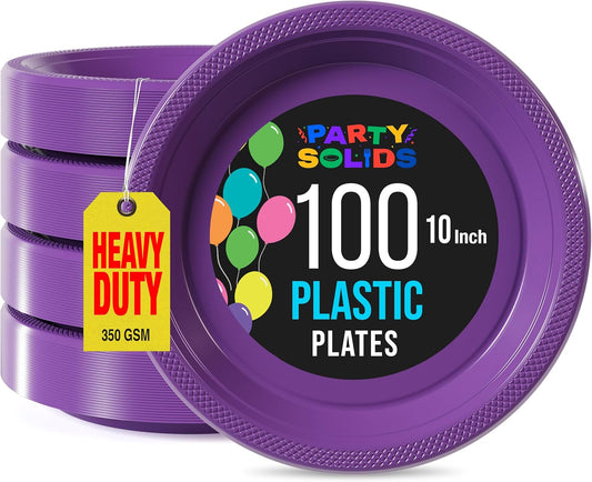 Exquisite Party Solids Purple Plastic Plates For Party 10" Purple Disposable Plates Heavy Duty 100 Pcs Plastic Dinnerware Sets Heavy Duty 350 GSM Disposable Dinnerware Set