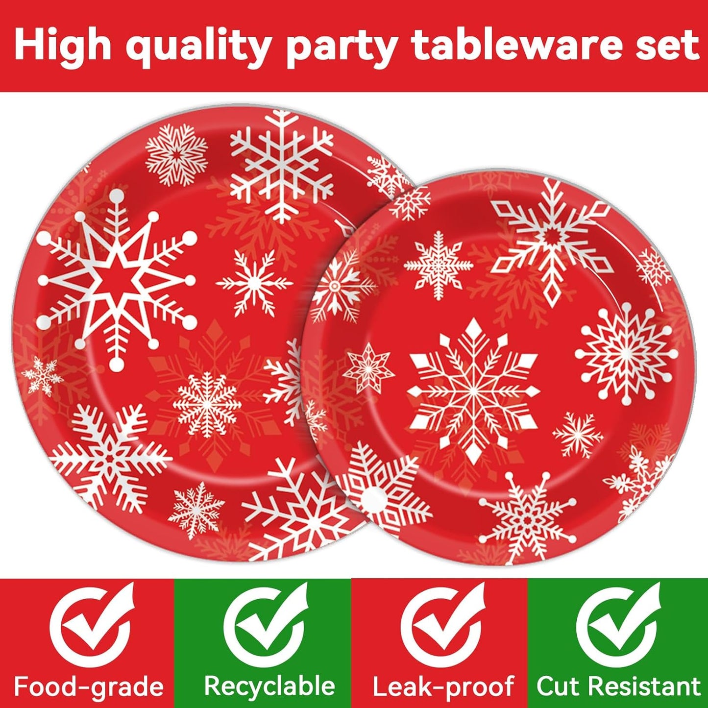ZOIIWA 200 PCS Christmas Theme Party Tableware Disposable Merry Christmas Party Supplies Dinnerware Set Xmas napkins Snowflakes Paper Plates Bulk Christmas Dinnerware Party Decoration Serve 50 guest