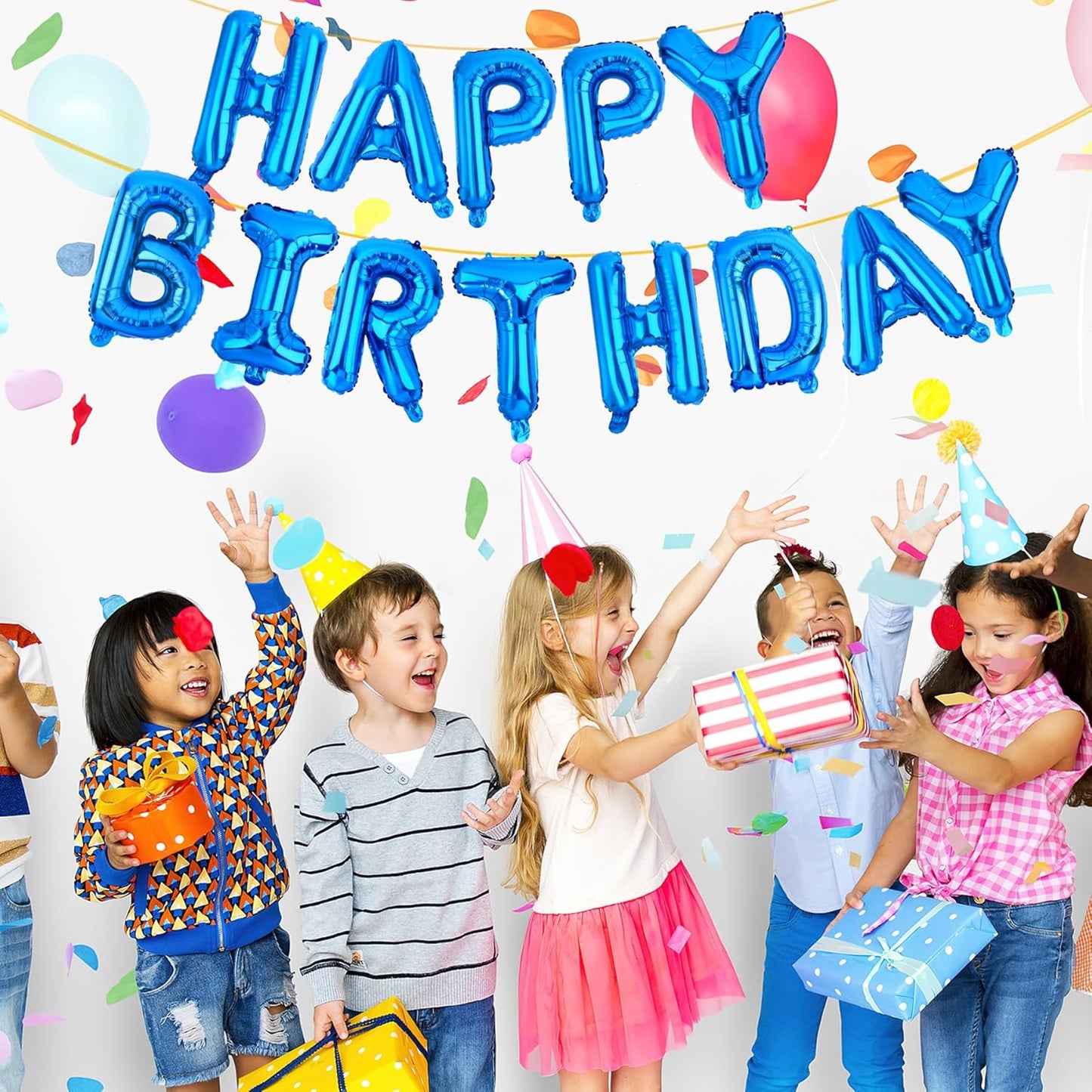 LIOZEOKUN Happy Birthday Balloon Letters 16 inch Mylar Foil Birthday Balloons Banner Sign for Birthday Party Decorations Supplies (Blue)