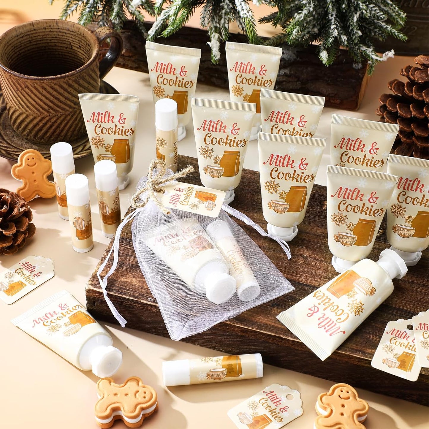 192 Pcs Christmas Hand Cream and Lip Balm Gifts 48 Sets Milk and Cookies Winter Christmas Party Favors Xmas Bridal Baby Shower Gifts Hand Lotion and Lip Balm for Guest Wedding Party Supplies