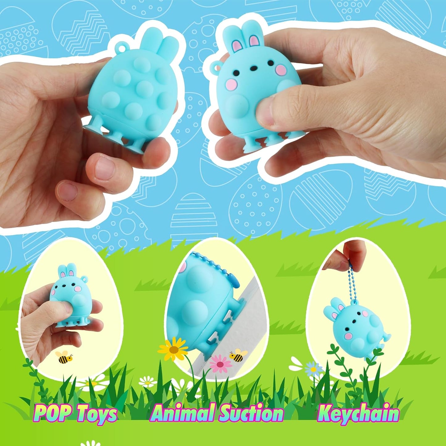 24 Pack Prefilled Easter Eggs with Animal Pop Toys, Filled Easter Eggs for Egg Hunt, Easter Basket Stuffers for Kids,Easter Party Favors Prizes, Prefilled Easter Eggs with Toys