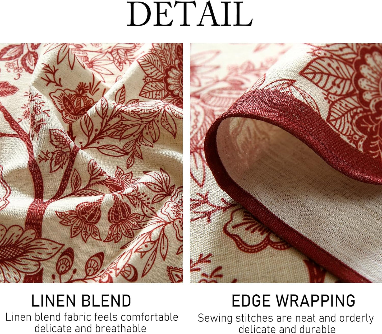 ISAENNE Designer French Linen Tablecloth Rectangular,Red Floral Washable Indoor Table Cloth,Durable Home Decor Tablecloths for Dining Thanksgiving Kitchen Party Christmas,55"*87"-Ruyi A