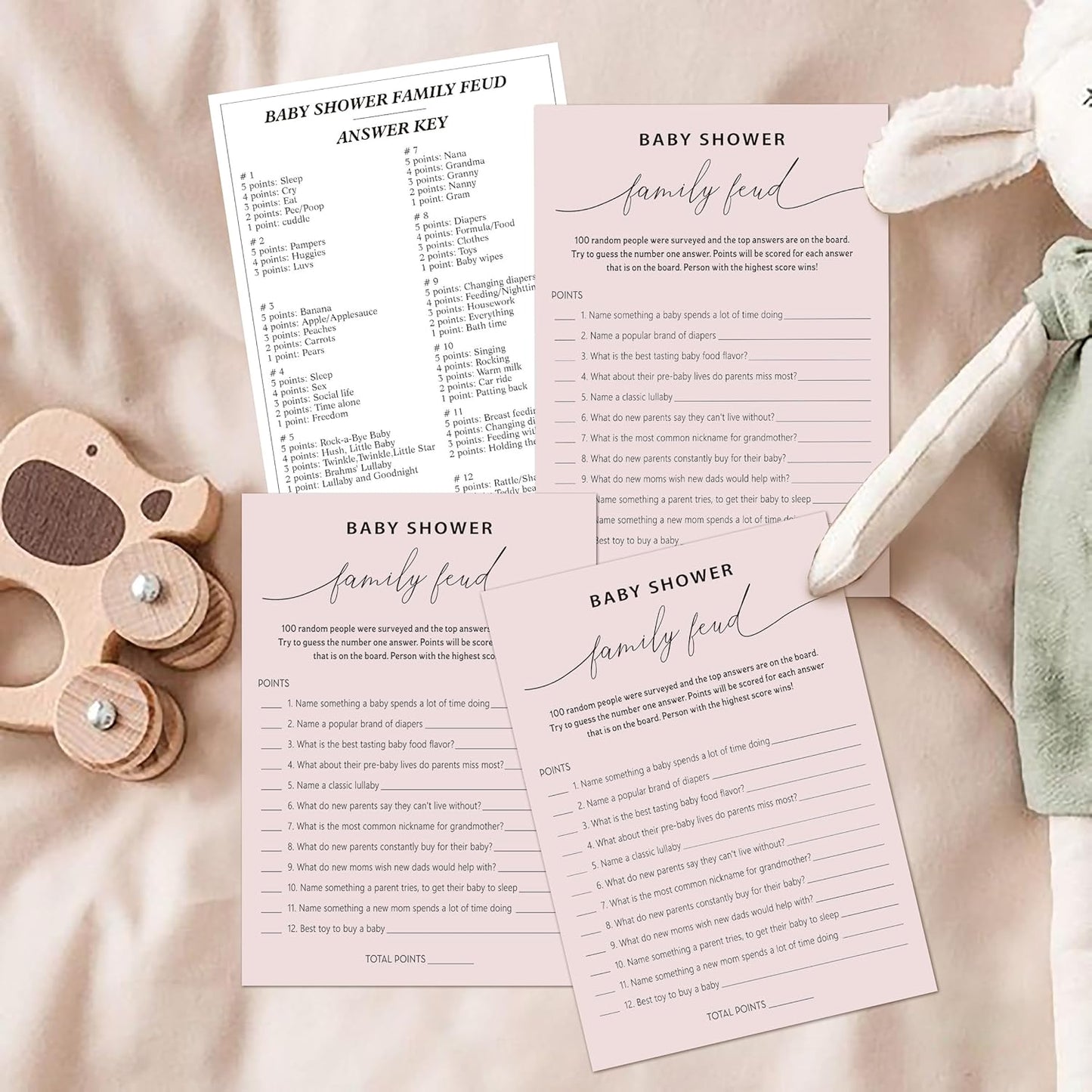 Baby Shower Family Feud Game - Pack of 30 Game Cards 1 Answer Key, Baby Shower Game for Boy & Girl, Gender Neutral Baby Shower Decorations, Baby Feud Game Supplies-07A-Indipink