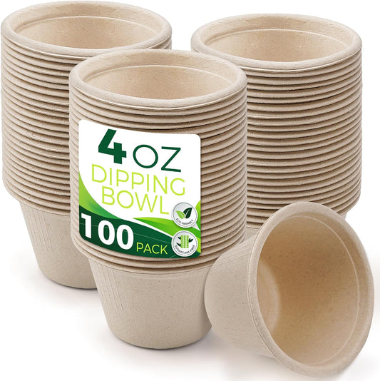 4oz Disposable Paper Bowls [100-Pack], Sturdy Small/Mini Paper Cups, Perfect for Dip Sauce, Tasting and Snacks, 100% Compostable Sample Cups