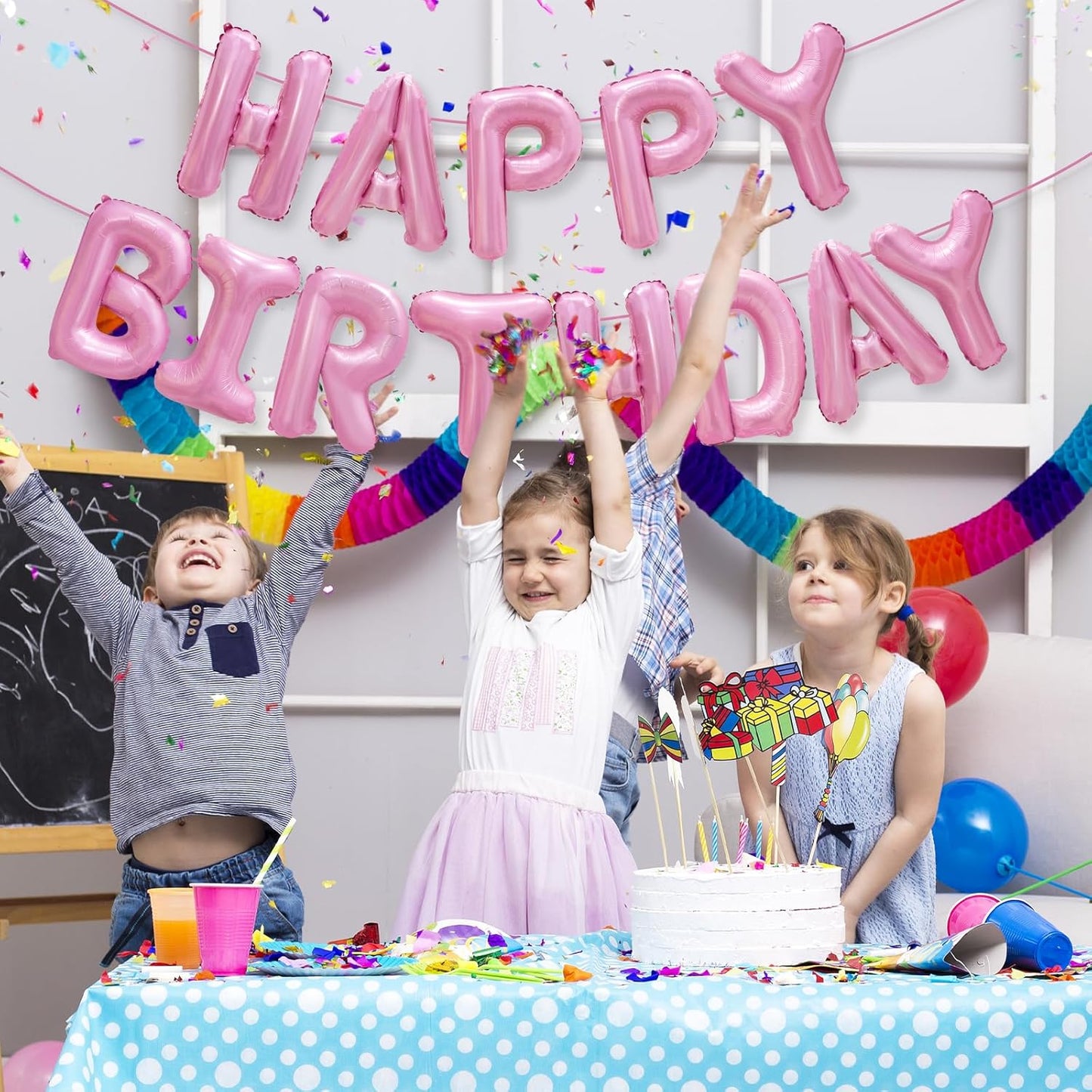 Pink Happy Birthday Balloon Banner Decorations 16 inch for Women Girls Party