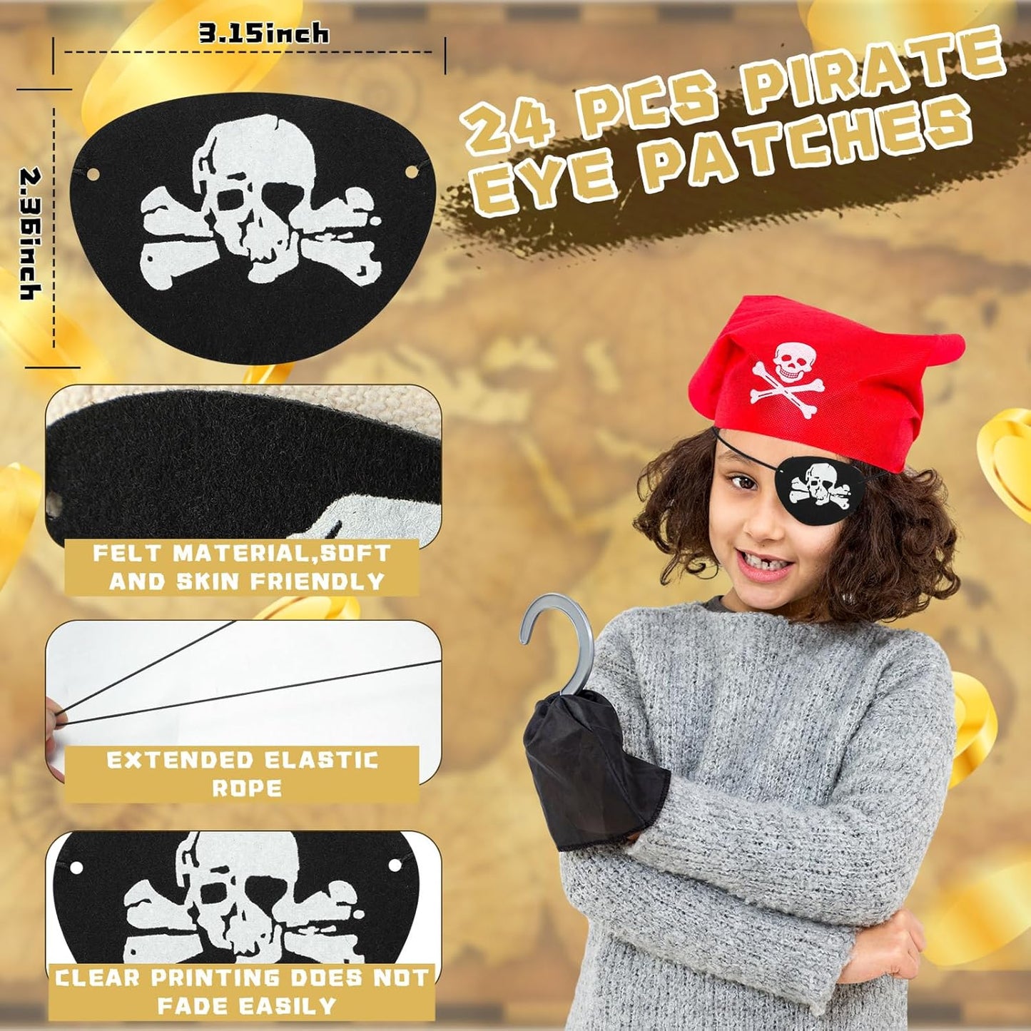 Libima 24 Set Halloween Pirate Eye Patches and Telescopes Sets for Kids, Plastic Pirate Telescopes Patch Bulk for Halloween Party Favors Birthday Supplies(Stylish Style)