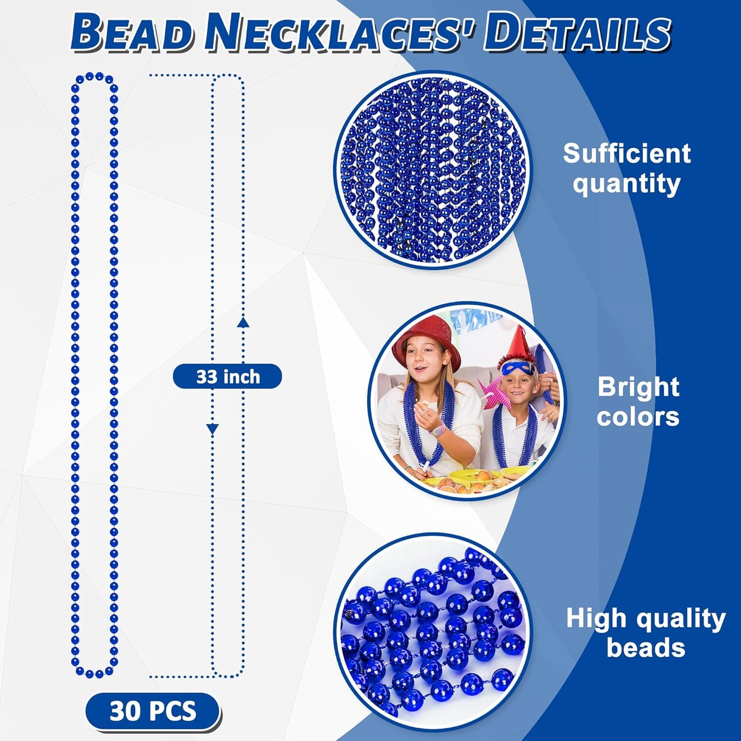 30PCS Blue Beads Necklace, Mardi Gras Beads Necklaces Stuff, 33" Festival 4th of July Blue Accessories, Fourth of July Accessories Wedding Birthday Party Parade Throw Supplies Decorations
