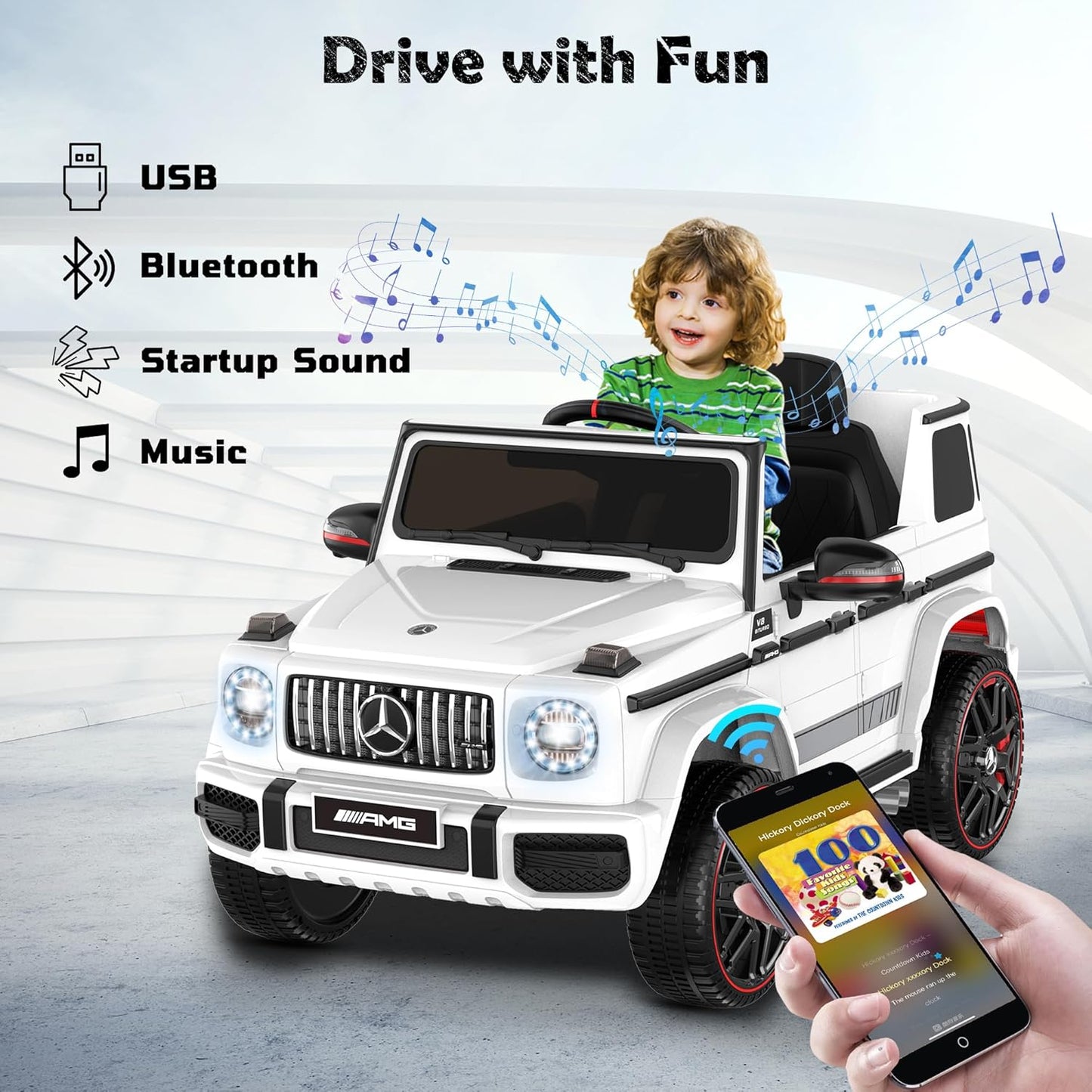 ANPABO Licensed Mercedes-Benz G63 Car for Kids, 12V Ride on Car w/Parent Remote Control, LED Headlights, Music Player & Horn, Soft Start, Low Battery Prompt, Kids Electric Vehicle, White