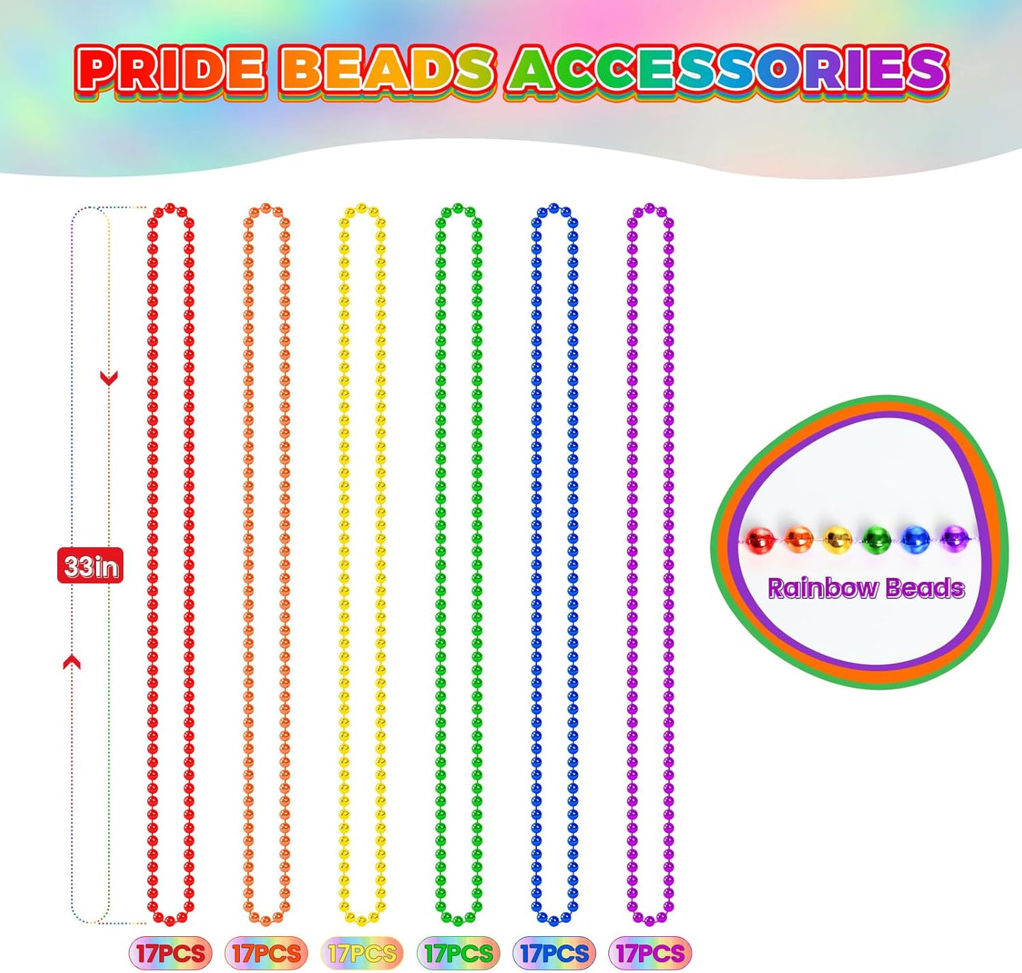 SHAOQINLIN 102 PCS Pride Beads Necklaces, Pride Accessories, Rainbow Beads Necklaces Bulk, Gay Lesbian Pride Month Parade Throws Pride Party Favors in 6 Colors