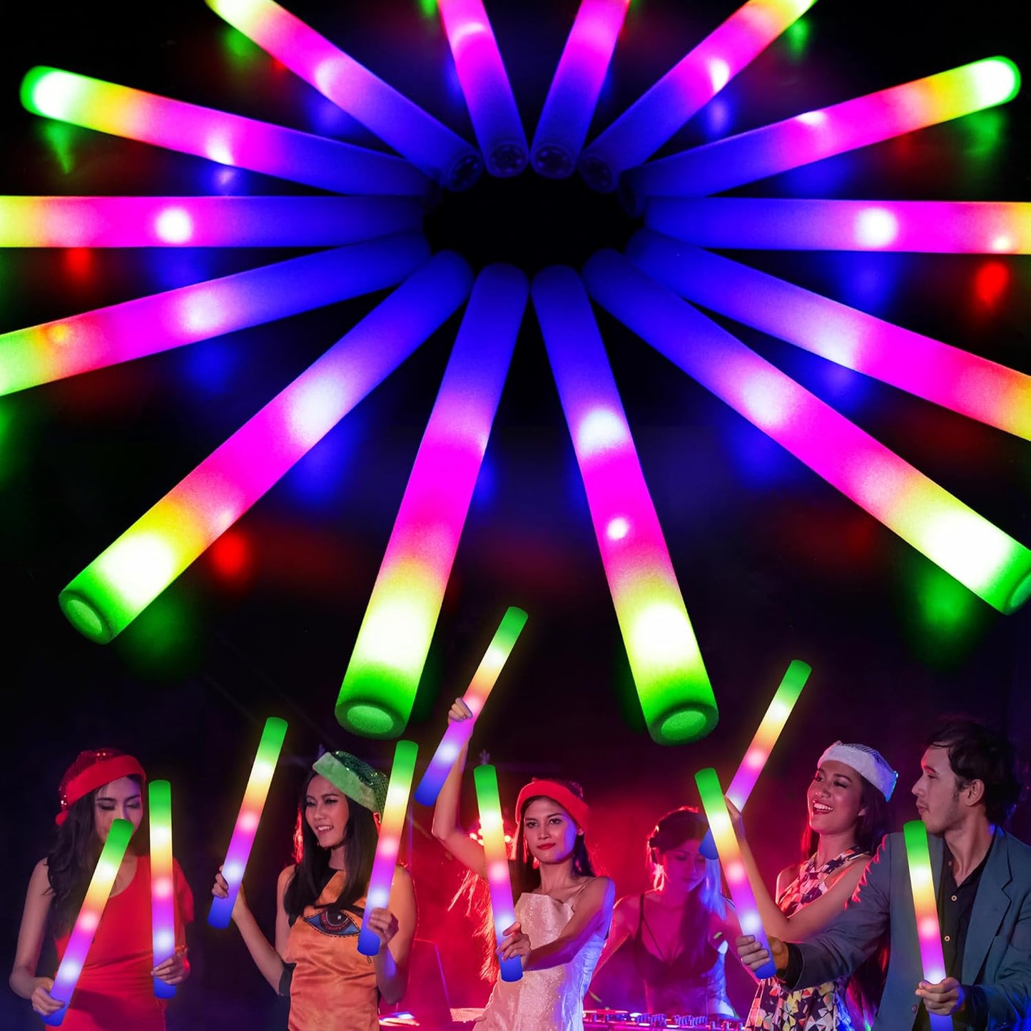 Mocoosy Foam Glow Sticks Bulk Pack, 32 PCS Led Glow Sticks with 3 Modes Colorful Flashing, Glow in Dark Party Supplies, Light Up Neon Party Toys for Wedding, Raves, Concert, Birthday, Halloween