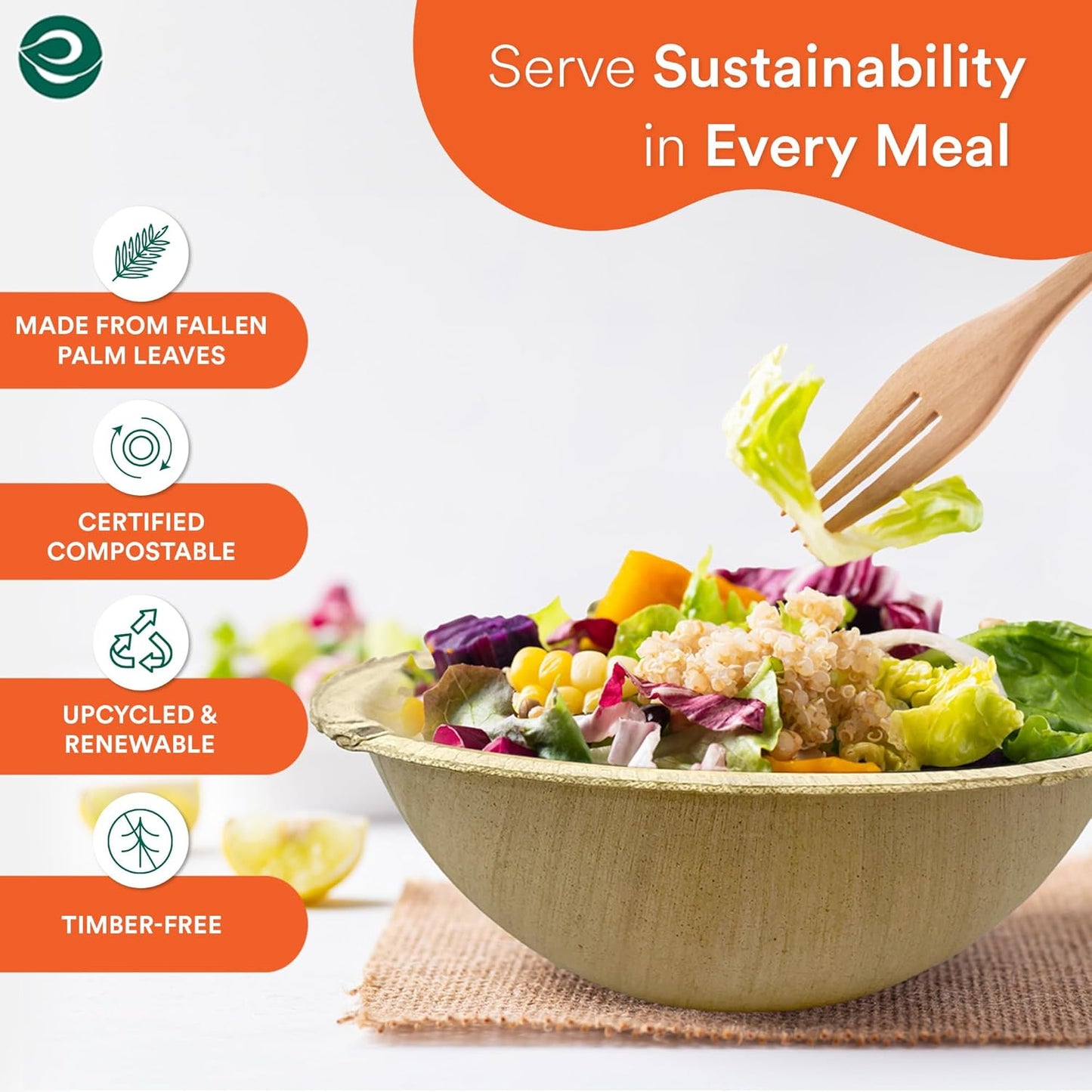 ECO SOUL Palm Leaf Bowl 20 pc, Small 6" (16 Oz) | Round Like Bamboo Bowls, Compostable, Biodegradable, Disposable Palm Leaf Bowls Eco-friendly | Sturdy, Microwave & Oven Safe