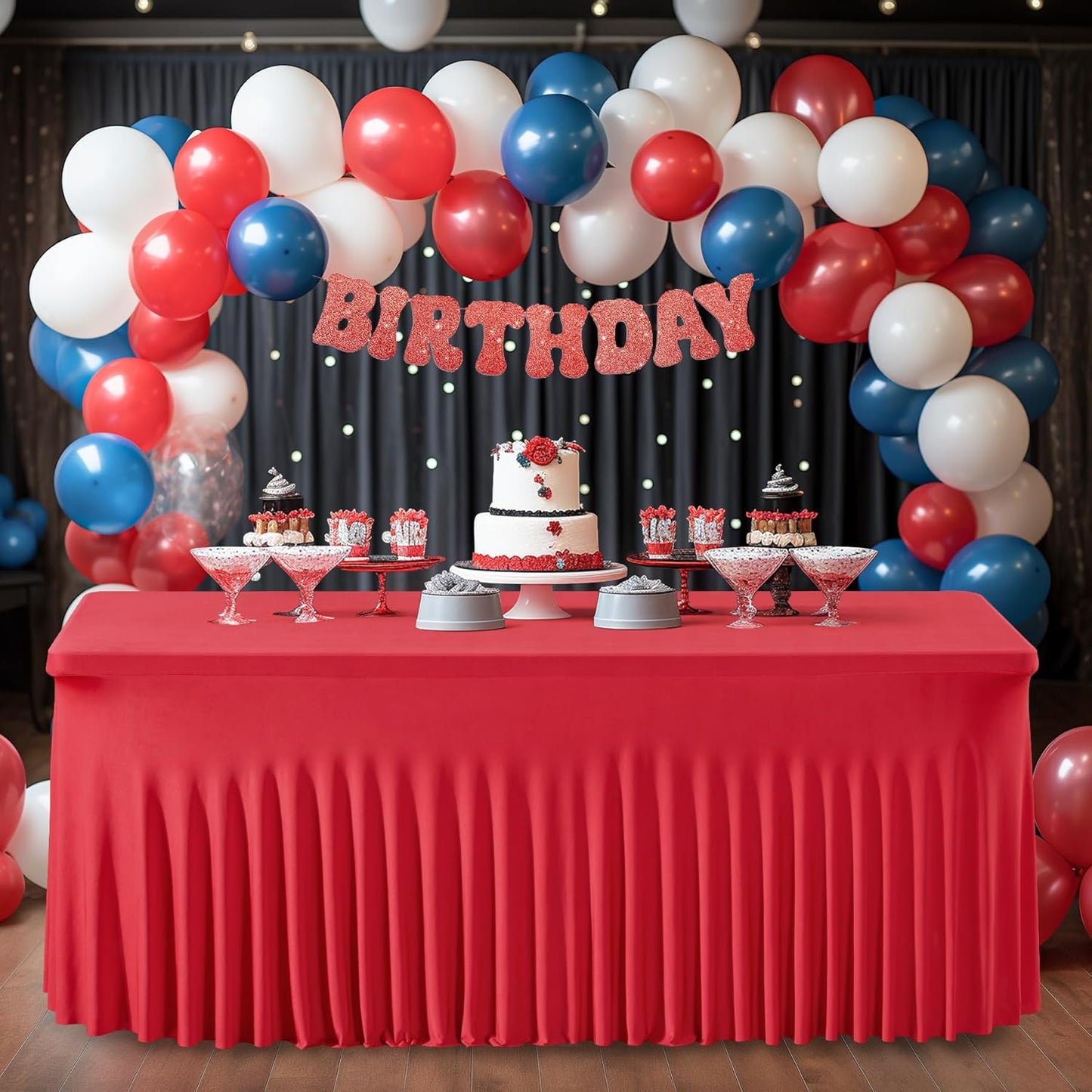 1 Pack Red Table Clothes for 8 Foot Rectangle Tables, One-Piece Wrinkle Resistant Stretch Spandex Table Covers Valentines Table Skirt for Event Banquet Wedding Birthday Party