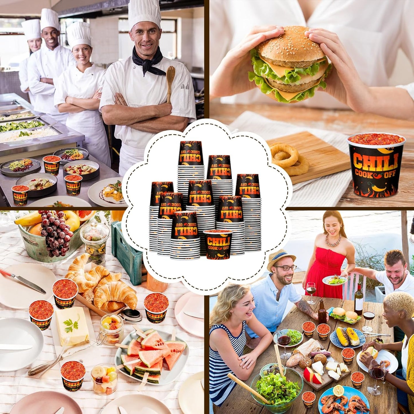 200 Pcs 6 oz Chili Cook off Decorations Mini Chili Cook off Cups Disposable Food Sample Cups Small Tasting Paper Bowls for Mexican Party Supplies