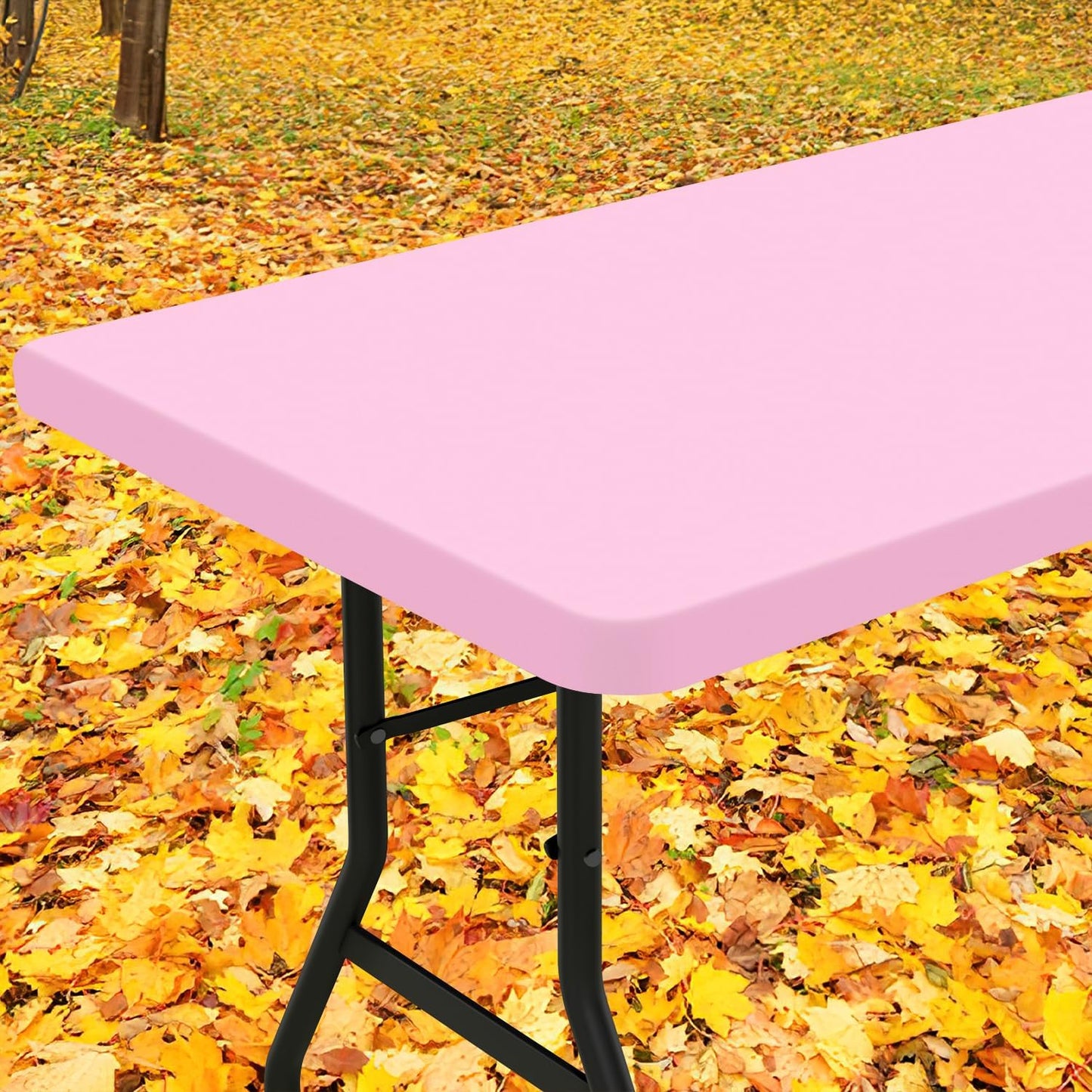 Smiry Rectangle Tablecloth, Elastic Fitted Flannel Backed Vinyl Tablecloths for 4ft Folding Tables, Waterproof Wipeable Table Covers for Indoor, Outdoor, Picnic and Camping (Pink, 30"x48")