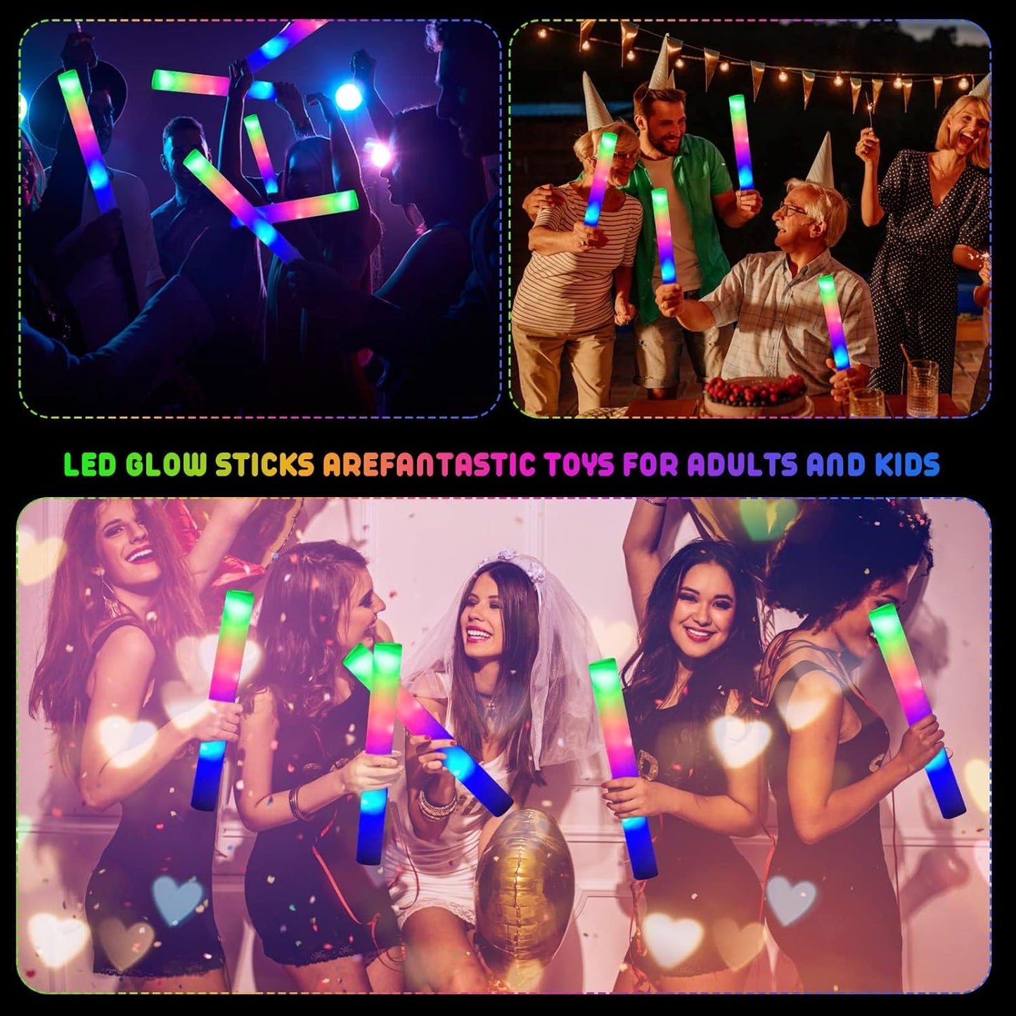 LifBetter Light Up Glow Sticks Bulk, LED Foam Sticks 118 pcs Glow in The Dark with 3 Modes Flashing Led Foam Multicolor Batons Light up Party Favors for Birthdays, Weddings, Concerts, Festivals