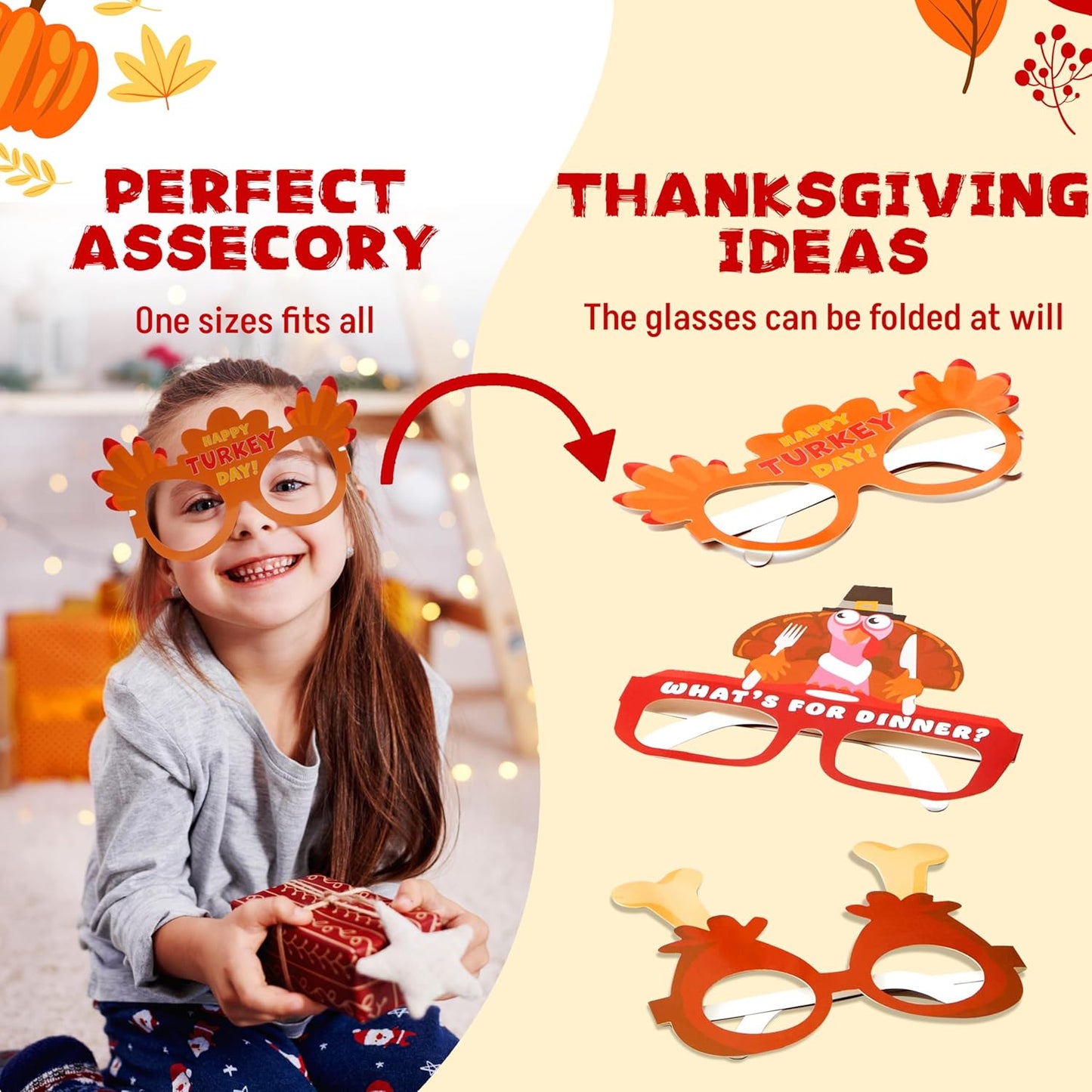 JOYIN Thanksgiving Turkey Eyeglasses, Turkey Eyewear Photo Props for Kids Party and Accessories (One Size Fits All)