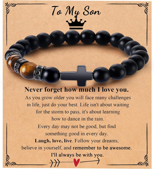 Mens Bracelet with Love Card Inspirational Jewelry Gifts for Man Christian Religious Baptism Valentines Day Graduation Retirement Christmas Beaded Bracelets Gifts