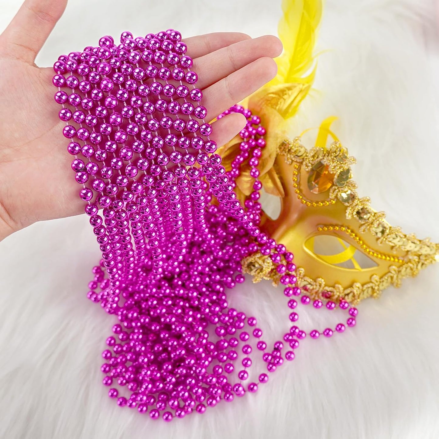 SHAOQINLIN 50 PCS Breast Cancer Awareness Necklaces, Hot Pink Bead Necklace, 33" Pink Mardi Gras Beads, Breast Cancer Awareness Accessories for Parade Supplies