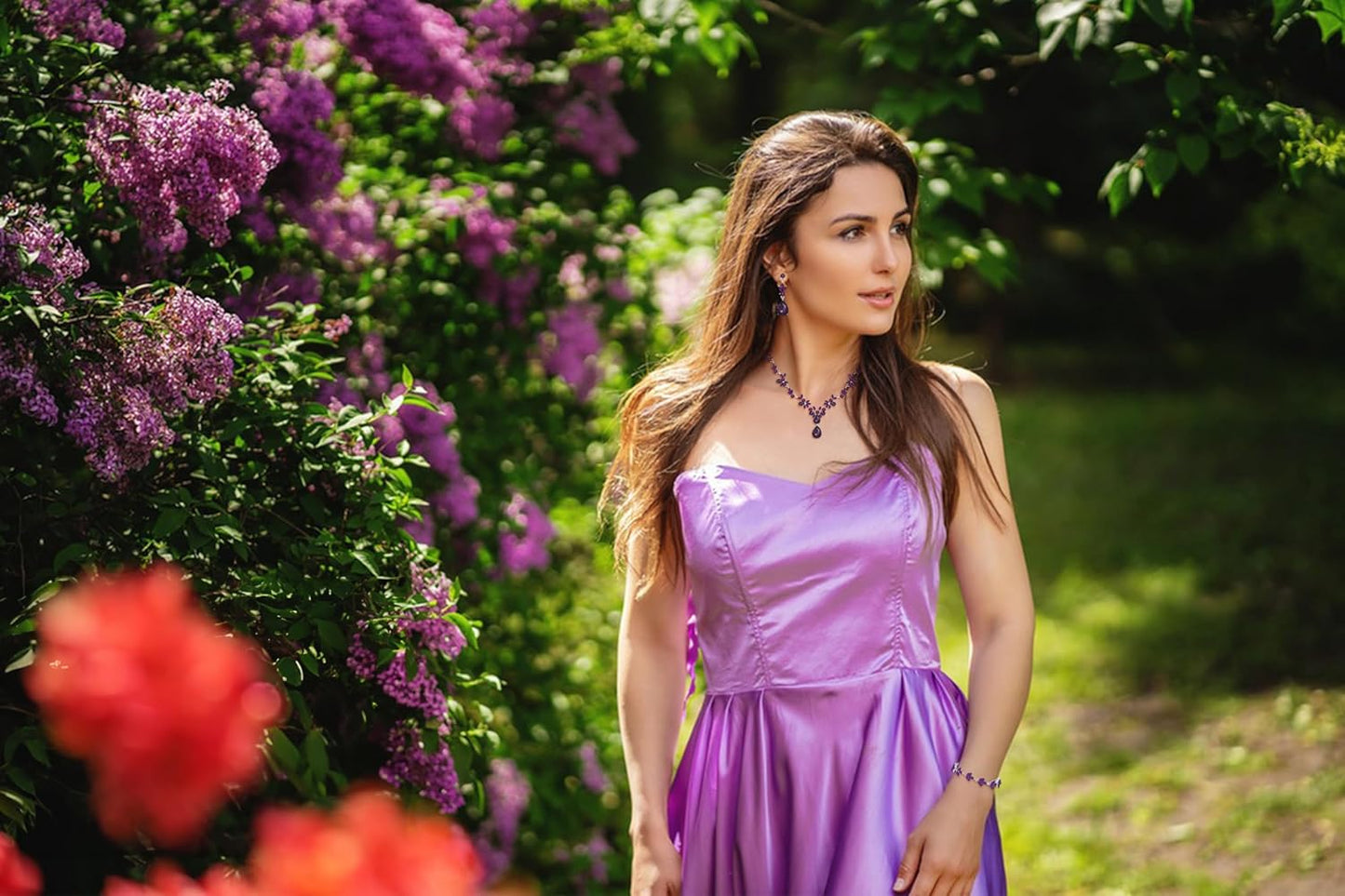 Bridal Wedding Elegant Floral Jewelry Set for Women/Brides/Bridesmaids Crystal Jewelry Set for Wedding Prom Party Bridal Crystal Necklace Earrings Bracelet Set