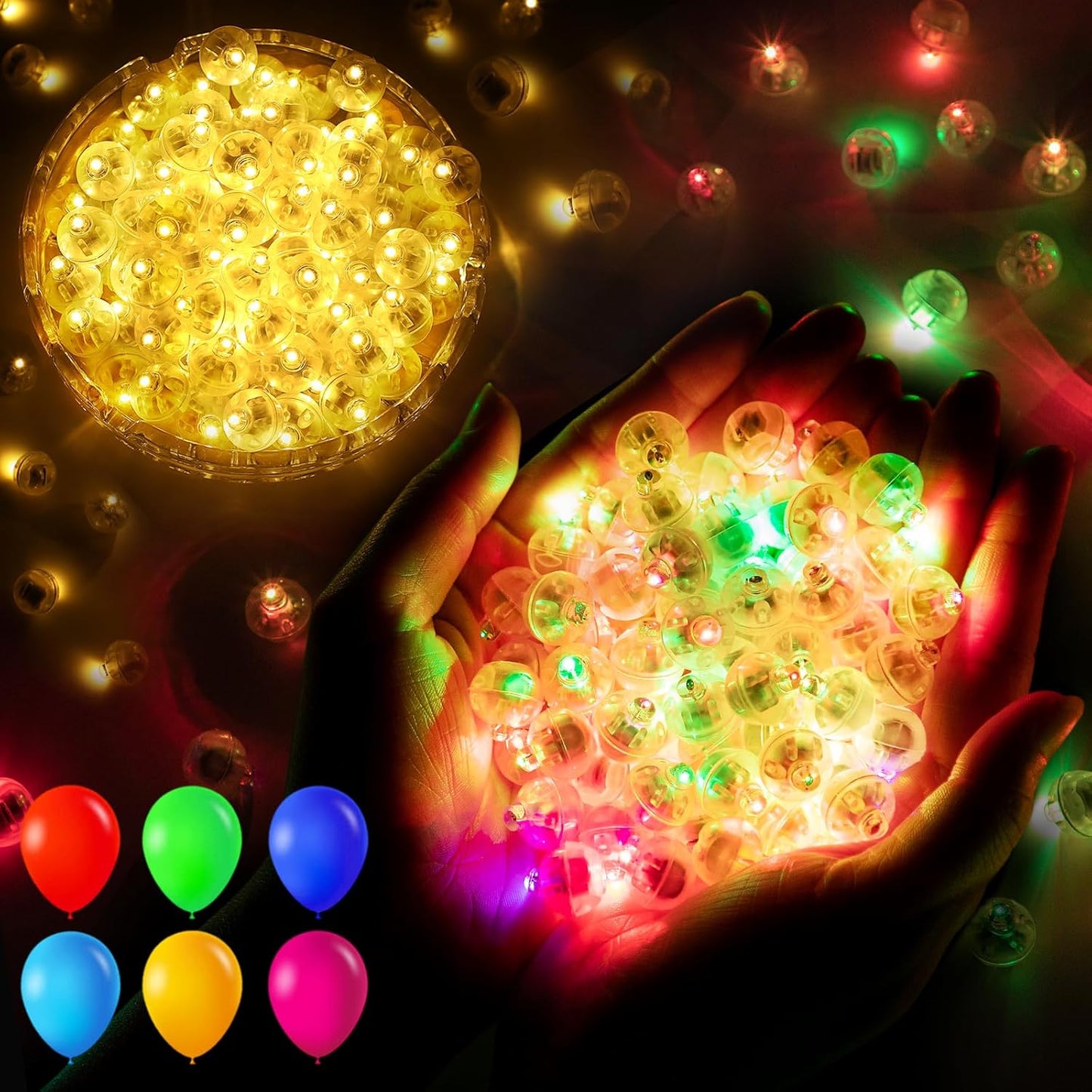 200pcs Balloon Lights Warm White+Rainbow Mini Led Lights Round Long Standby Time Ball Lamps Paper Lantern Balloon Liamps for Birthday Party Easter Christmas Halloween Decoration