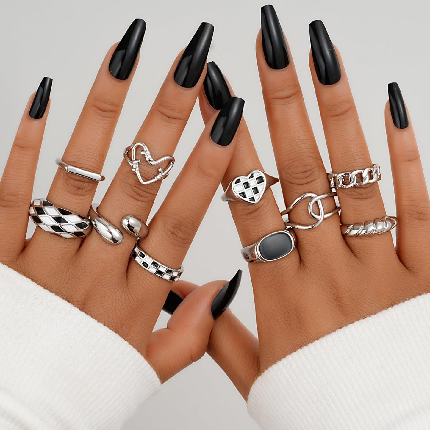 FAXHION 12PCS Gold Stackable Rings Set for Women, 18K Gold Plated Open Stacking Knuckle Ring, Adjustable Chunky Signet Band Statement Ring for Gift