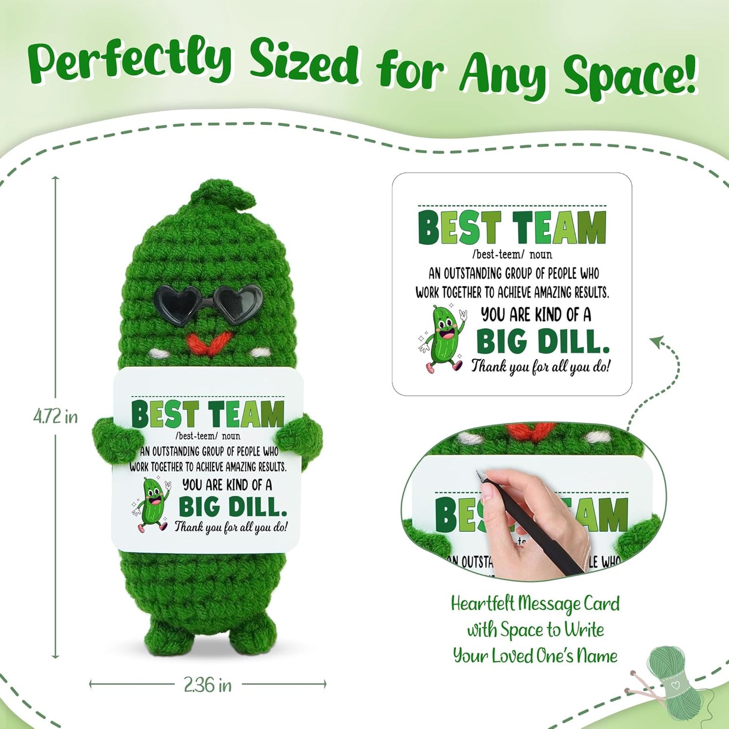 OASSIE Christmas Appreciation Gifts for Employee Coworkers - Positive Pickle Crochet with Card - Birthday Inspirational Thank You Team Gifts for Employees Boss Leader, Stocking Stuffers for Women Men