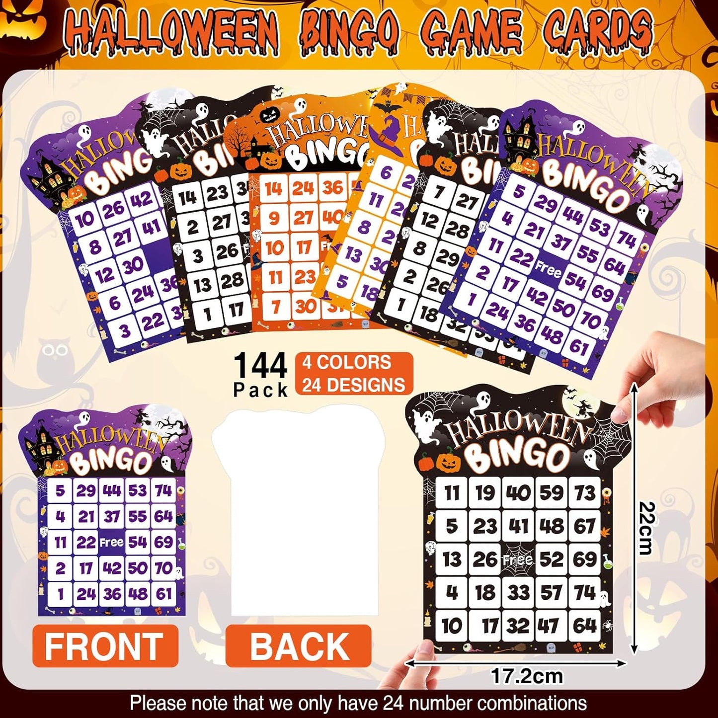 Eersida 192 Pack Halloween Bingo Game Cards and 0.4 oz Dot Daubers Set Includes 144 Bingo Cards and 48 Dot Markers Game Supplies set for Halloween Gifts Party Favor Supplies Family Casino Play Night