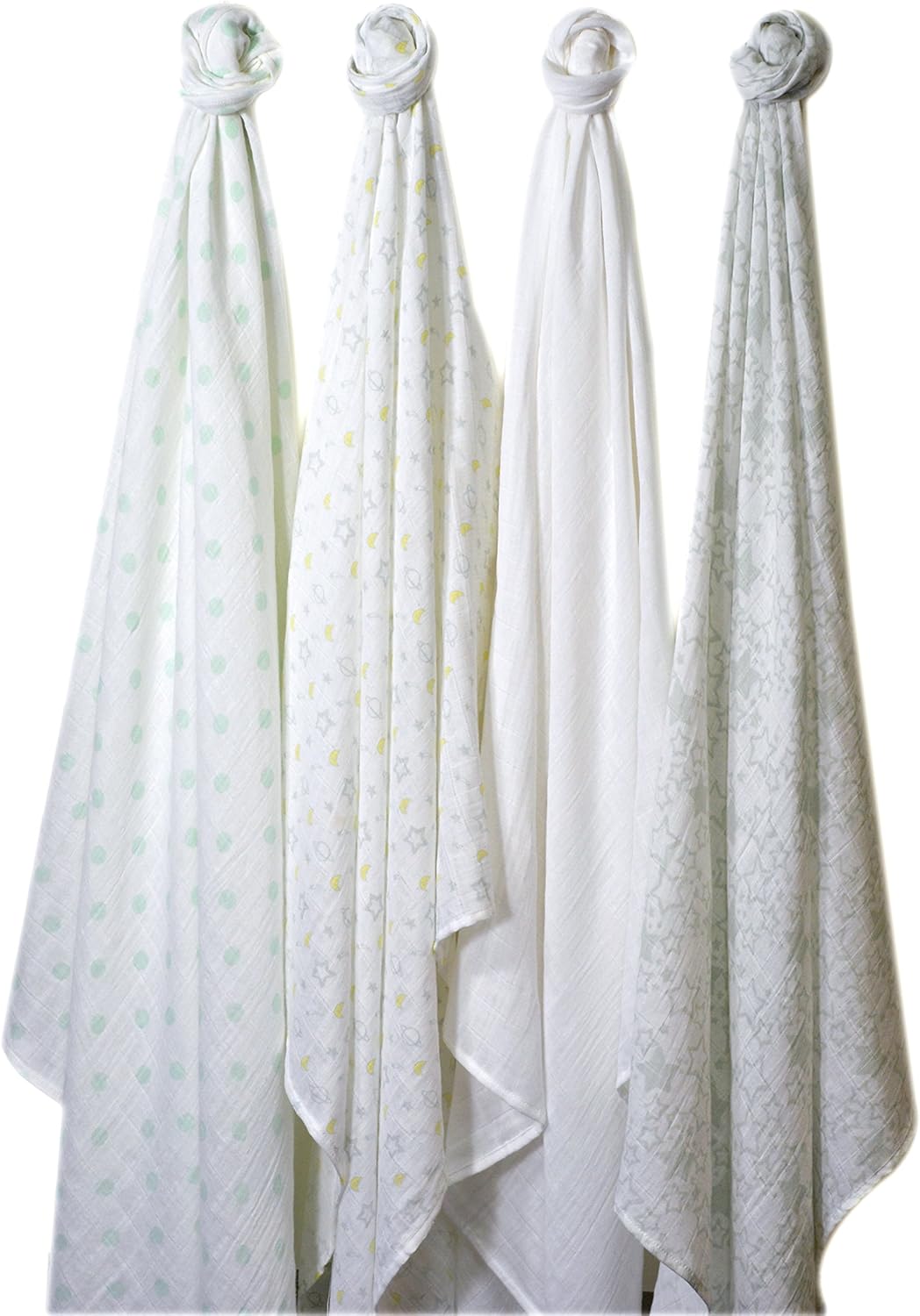 SwaddleDesigns Cotton Muslin Swaddle Blankets, Set of 4, Receiving Blankets for Baby Boys & Girls, Best Shower Gift, 46x46 inches, Goodnight Starshine