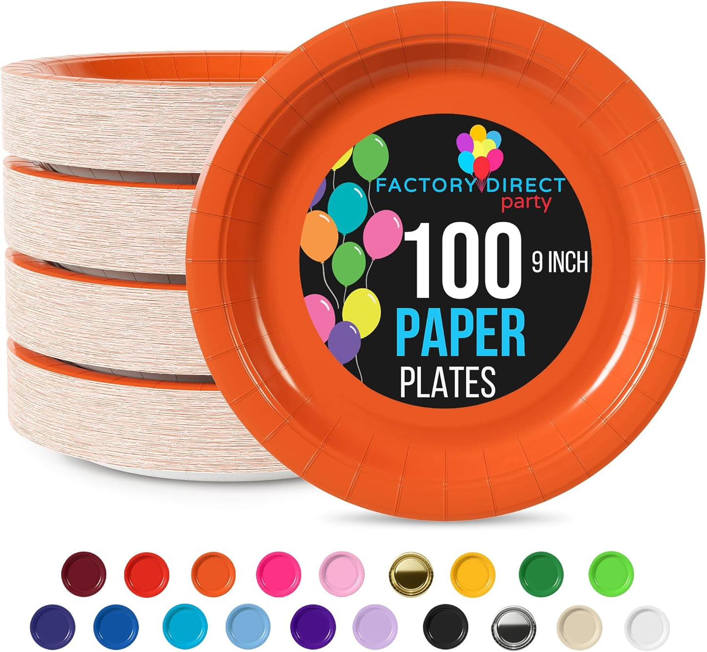 Exquisite Party Solids Orange Paper Plates Disposable Heavy Duty 9 Inch Orange Disposable Plates For Party 100 Pcs Heavy Duty 350 GSM, Birthday Supplies