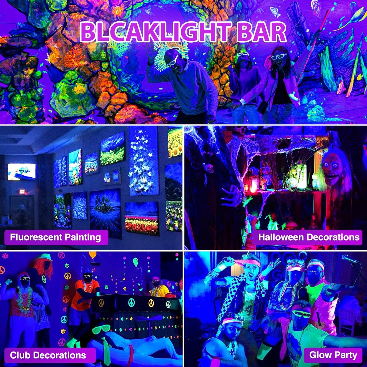 45W LED Black Light Bar,Black Lights for Glow Party,Waterproof Blacklight with Plug & Switch, Halloween Light for Glow in The Dark Party Supplies,Bedroom,Body Paint,Stage Lighting,2 Pack