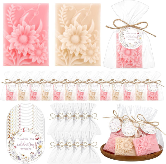 Demissle 20 Pcs Baby Shower Soap Favors Wildflowers Baby Shower in Bloom Flower Bath Soap Gift Set with White Greeting Card Handmade Gifts for Guests Decorations Supplies(Pastel Color,Stylish Style)