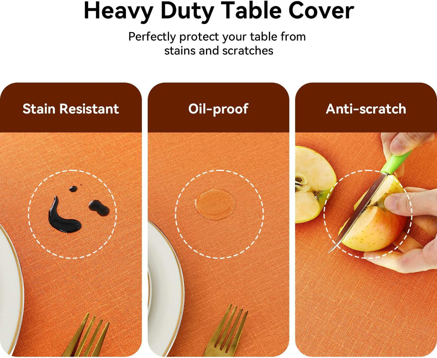 Romanstile Halloween 100% Waterproof PVC Tablecloth, Rectangle Oil Spill Proof Stain Resistant Vinyl Table Cloth, Wipe Clean Plastic Table Covers for Kitchen/Dining/Parties - 60 x 102 Inch, Orange