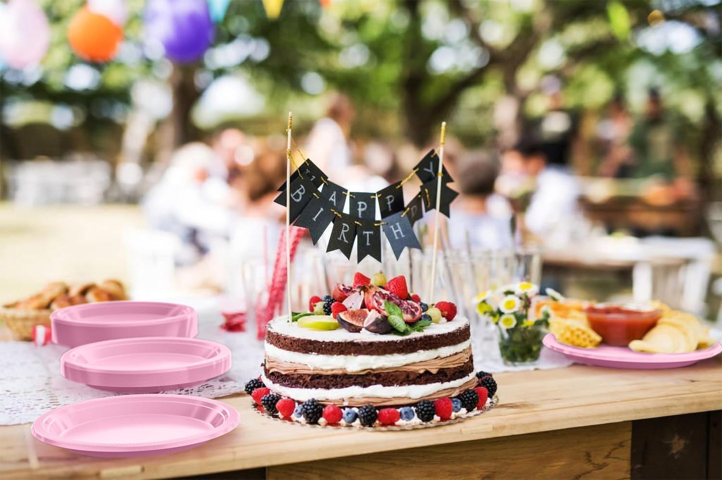 Exquisite Party Solids Pink Plastic Plates For Party 9" Pink Disposable Plates Heavy Duty 100 Pcs Plastic Dinnerware Sets Heavy Duty 350 GSM Disposable Dinnerware Set