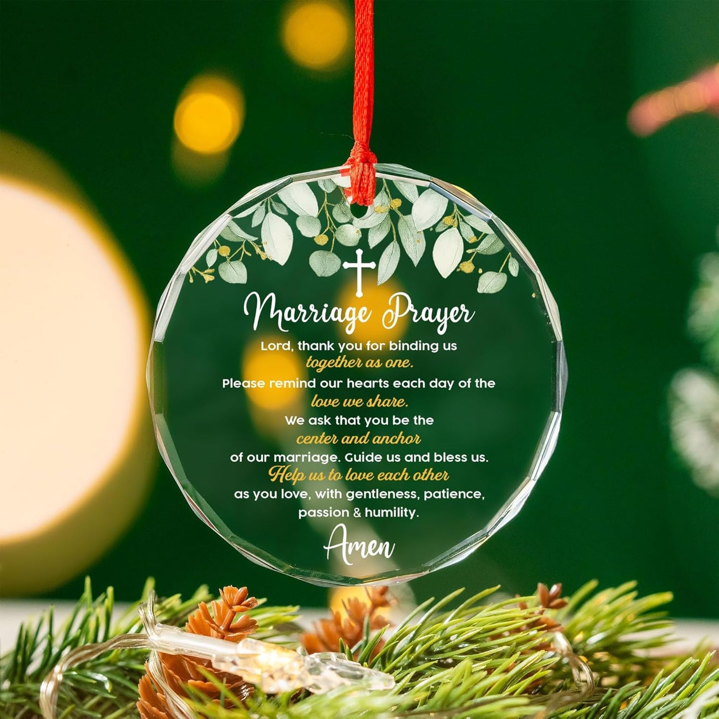 Christian Wedding Gifts for Couple 2025 - Marriage Prayer Religious Wedding Gift for Newlyweds, Married Couples Anniversary, Bride, Groom - Mr & Mrs Decor, Bridal Shower Gift - Glass Ornament (MP2)