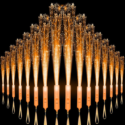 18 PCS Orange LED Fiber Optic Wands Glow Sticks, Light Up Wands, Fiber Optic Lights Rod, Flashing Wands with 3 Light Modes for Wedding,Halloween,Christmas, Neon Party Favors Supplies