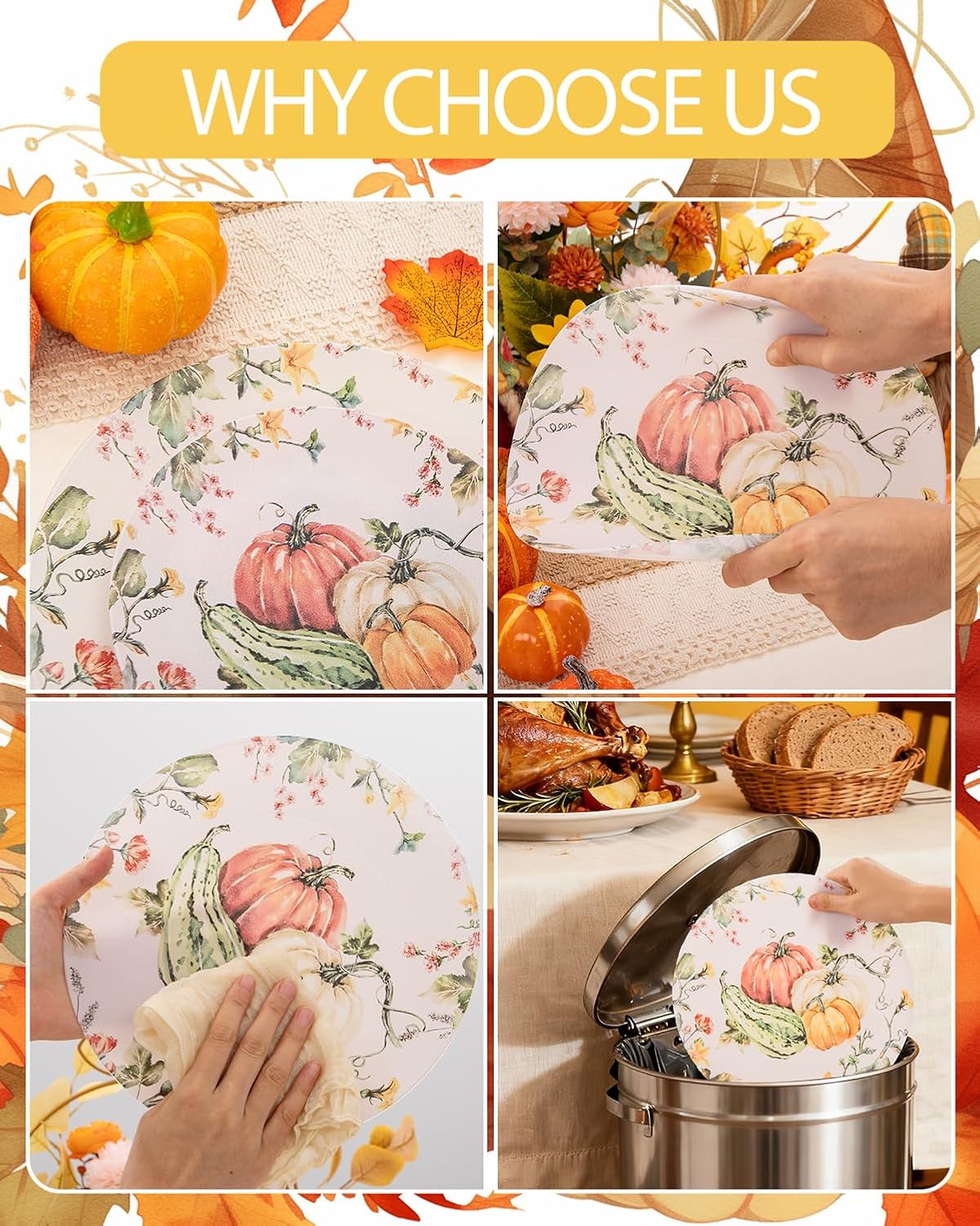 LIYH 60 Pcs Thanksgiving Plates Disposable Heavy Duty Thanksgiving Pumpkin Plastic Plates Fall Plastic Plate Include 30 10.25" Dinner & 30 7.5" Dessert Plate