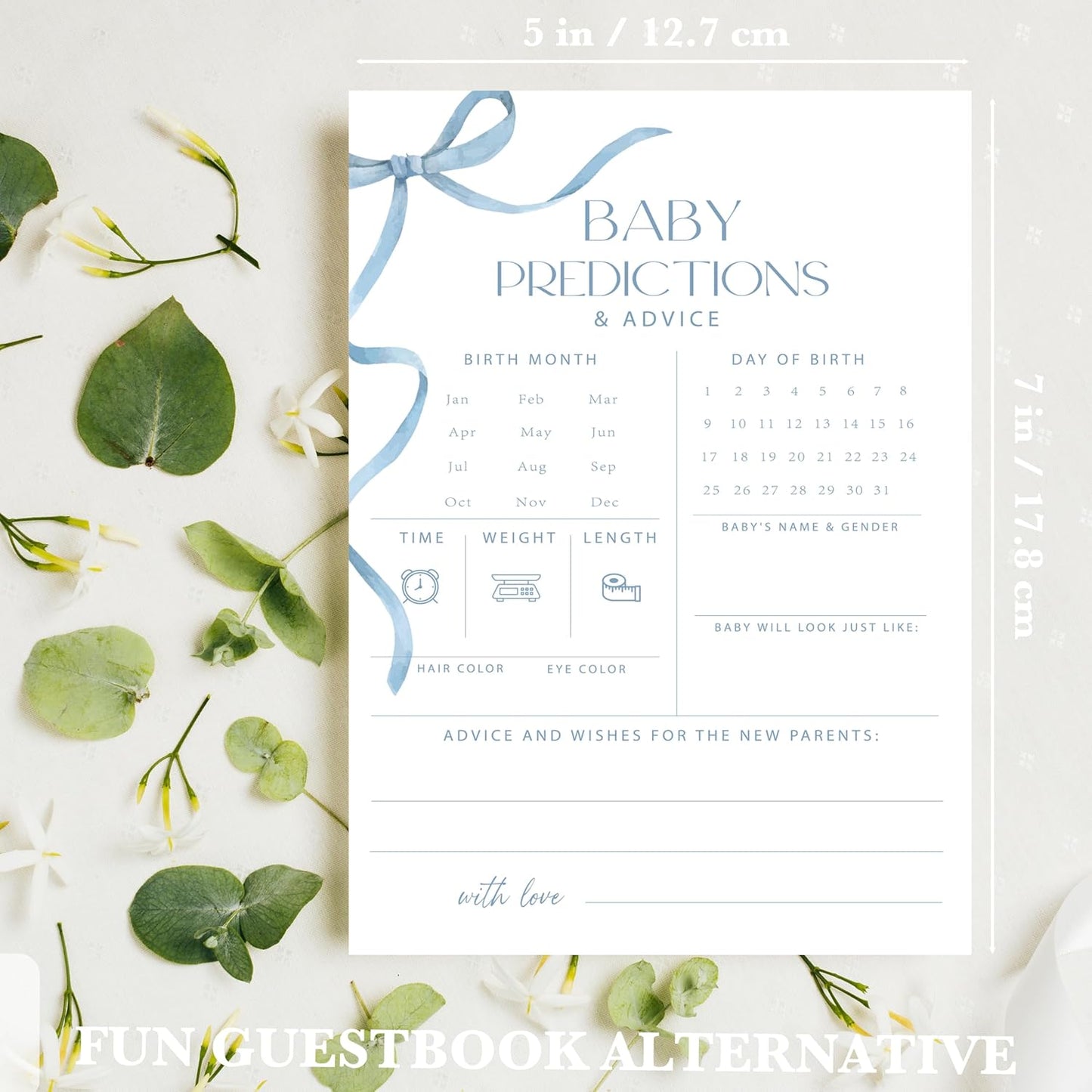 Advice For New Parents Baby Shower, Baby Predictions & Advice Cards For Baby Shower Games Activities, Wishes for Baby, 25 Double-Sided Thick Cards – Blue Bow A02