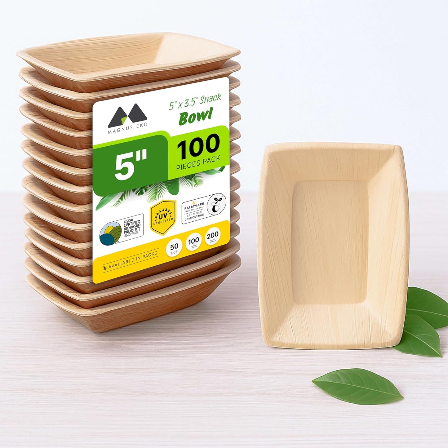 | 200 ml / 7 Oz Snack Bowls 100 pcs | | Disposable Bowls for Party | Eco Friendly, Compostable and Biodegradable serving bowls for Catering, Weddings and Parties