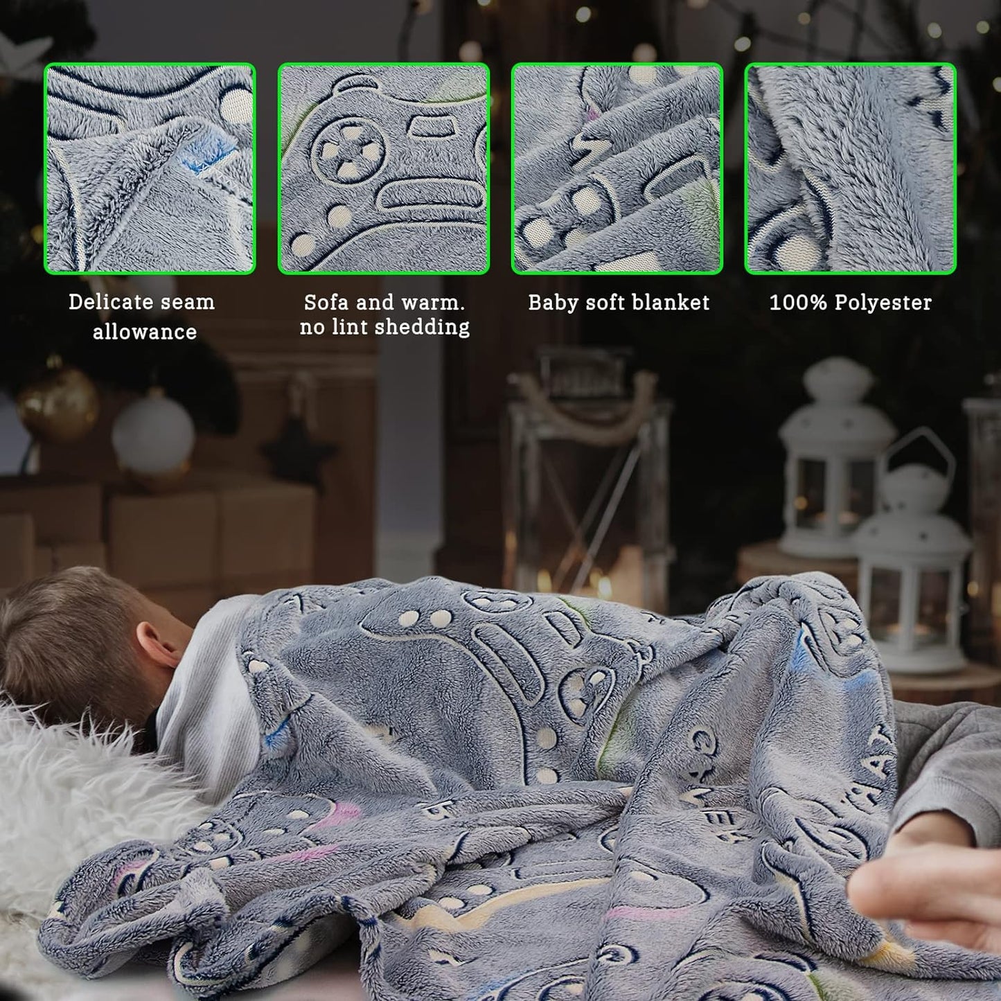 Glow in The Dark Blanket Game Controller Throw Blanket, Toys for Kids Boyfriend, Boys Teen Soft Cozy Gaming Blanket Gamer Gifts Game Decor Blankets for Home Bedroom 40"x50"