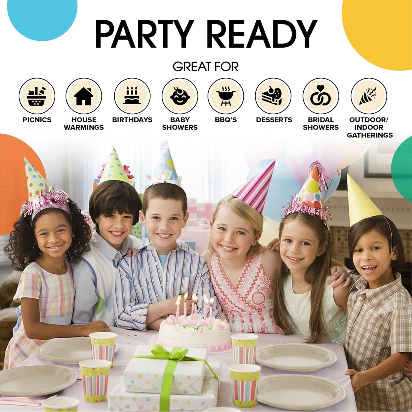 Party Solids Ivory Plastic Plates Bulk 9" Ivory Disposable Plates For Party Supplies 600 Pieces Disposable Dinner Plate Heavy Duty 350 GSM Plate Sets, Plastic Dinnerware Sets